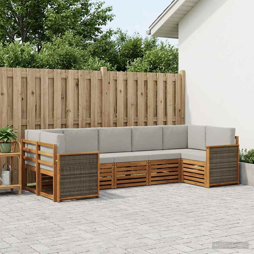 Set vanjskih sofa 6 kom. Prirodna i svjetlosiva Smeđa