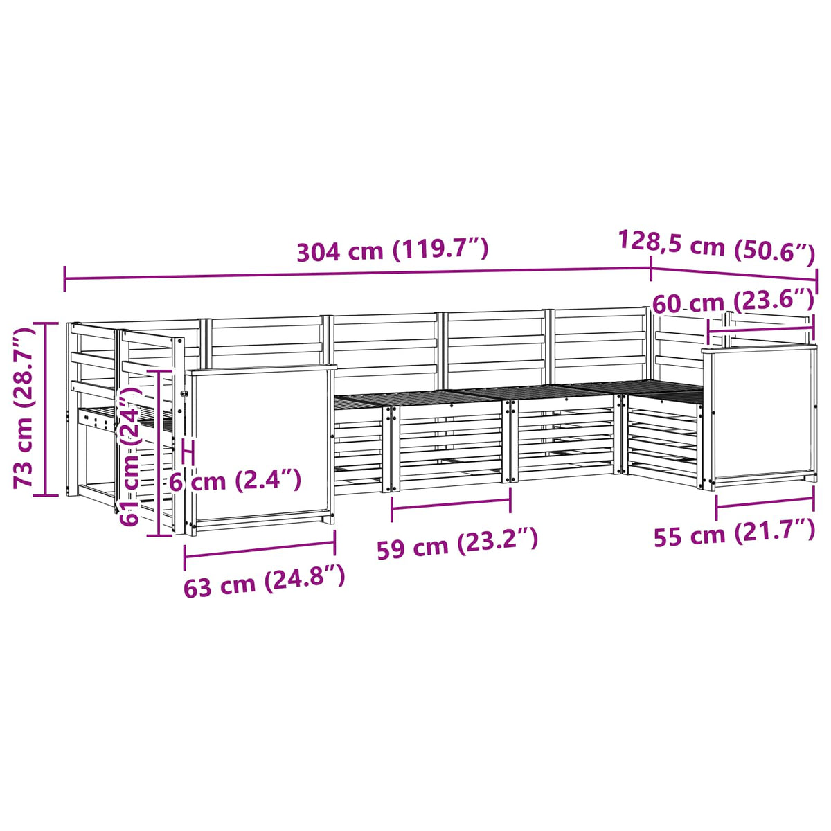 Set vanjskih sofa 6 kom. Prirodna Čvrsto drvo akacije