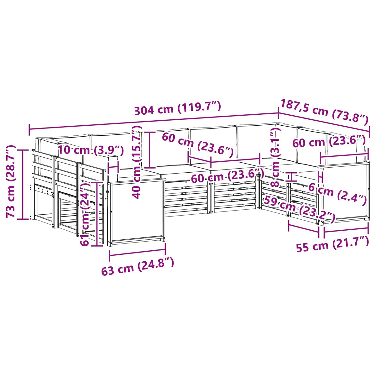 Sekcijska garnitura s jastukom 7 pcs Prirodna
