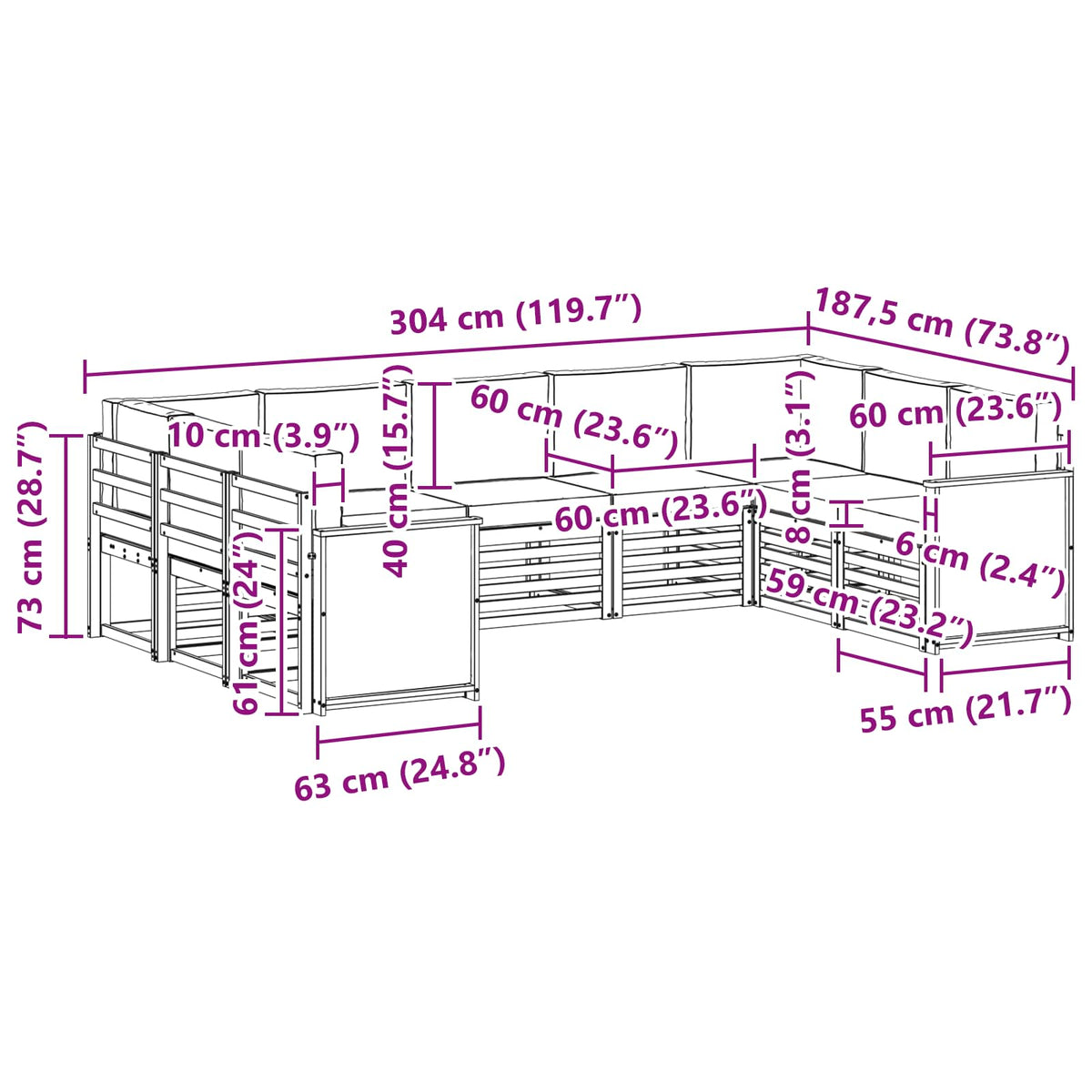 Sekcijska garnitura s jastukom 7 pcs Prirodna