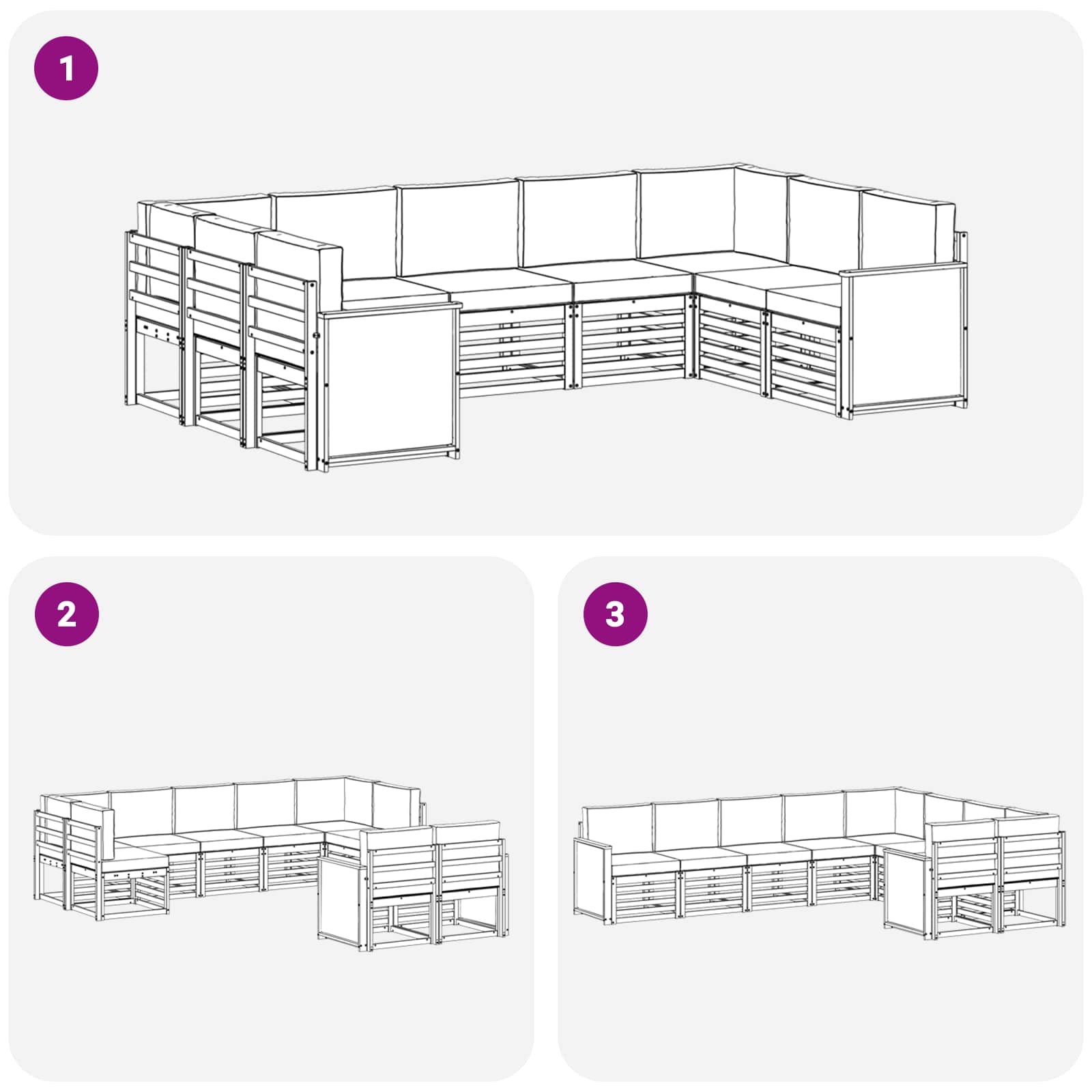 Sekcijska garnitura s jastukom 7 pcs Prirodna