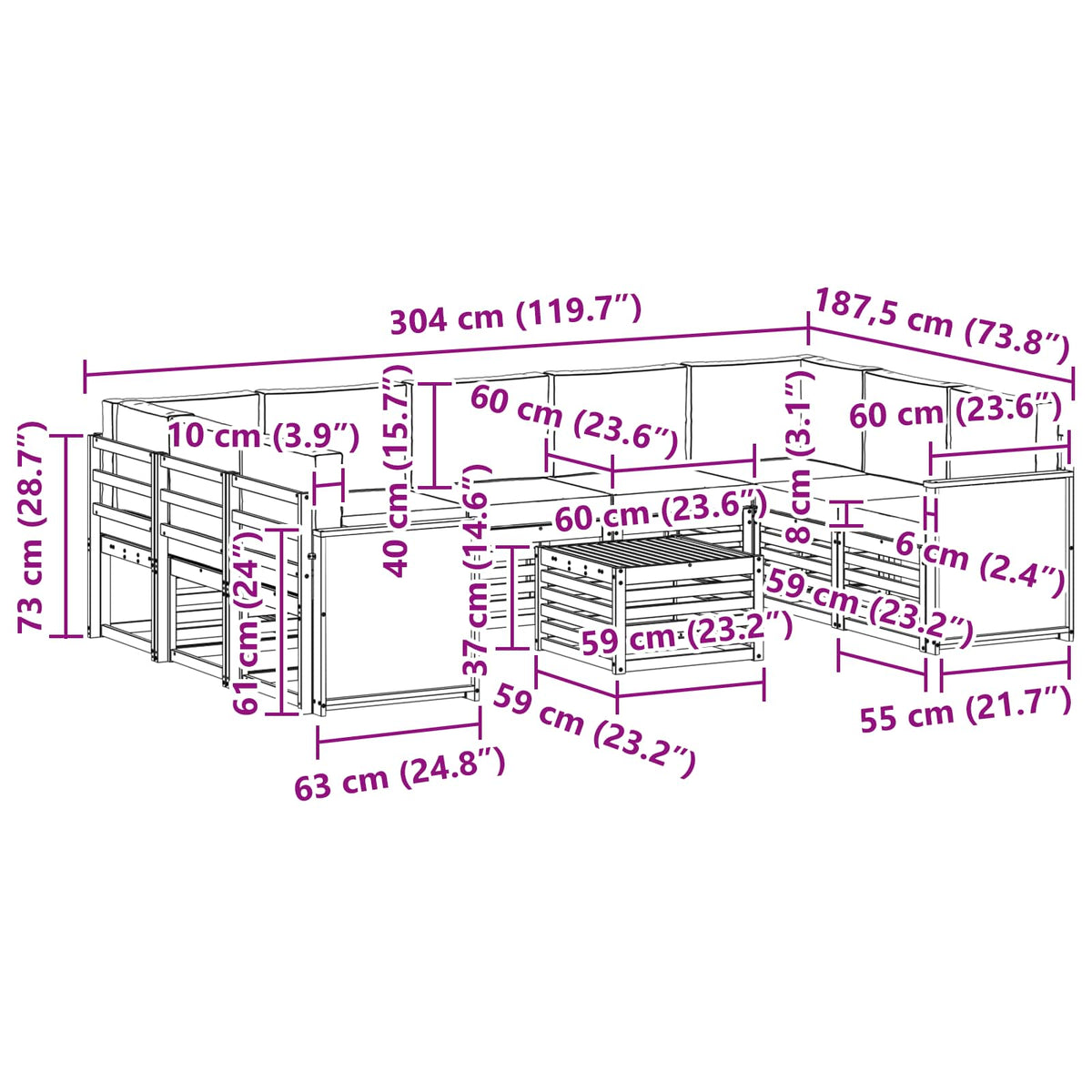 Set vanjskih sofa 10 kom. Prirodna i antracit