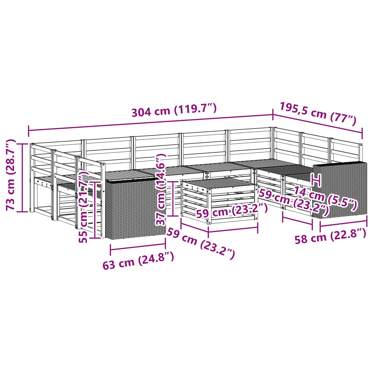 Setovi sofa 10 pcs Prirodna Čvrsto drvo akacije