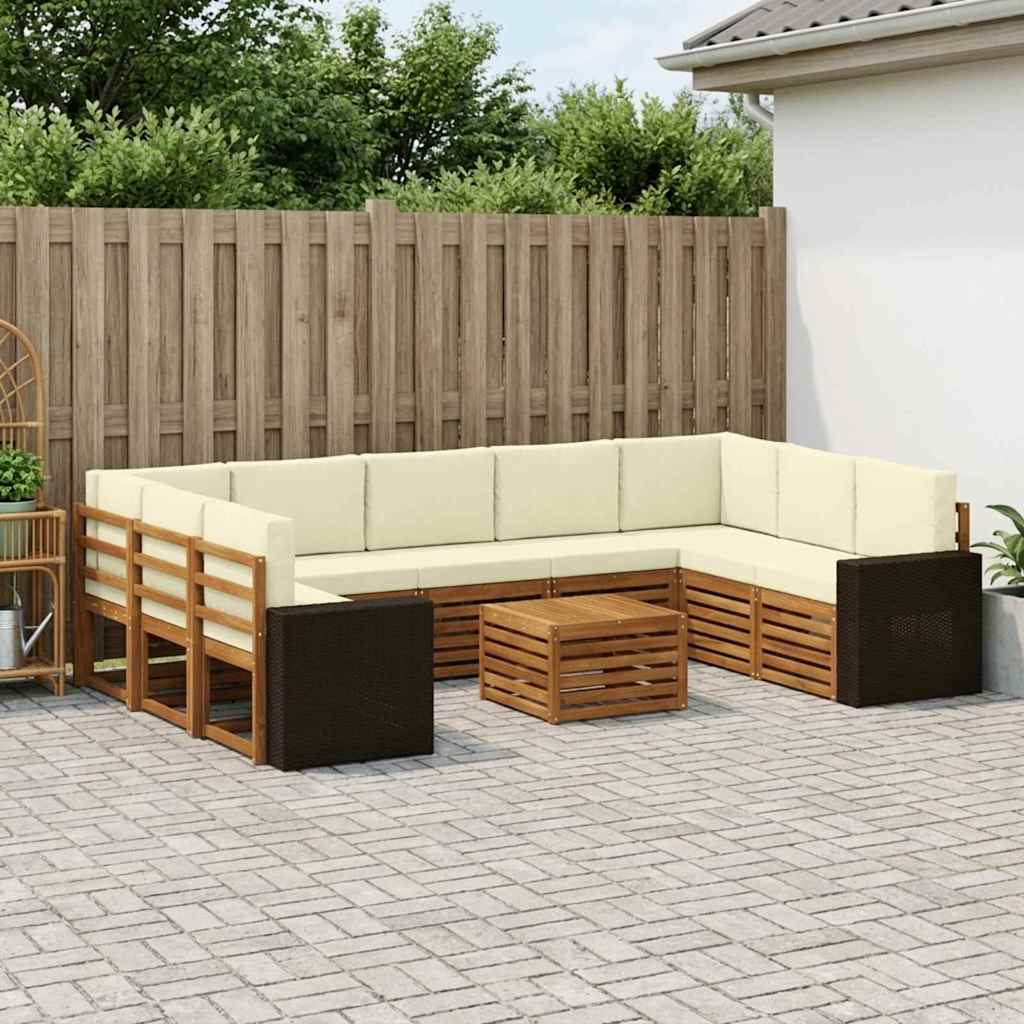 Setovi sofa 10 pcs Prirodna i krem Čvrsto drvo akacije