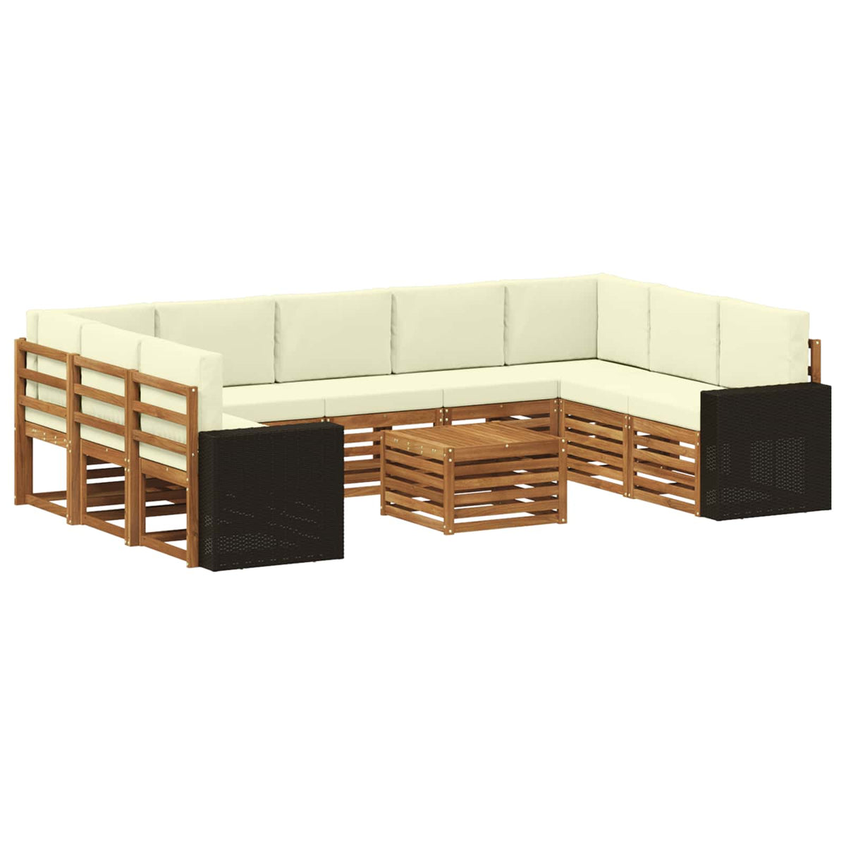 Setovi sofa 10 pcs Prirodna i krem Čvrsto drvo akacije