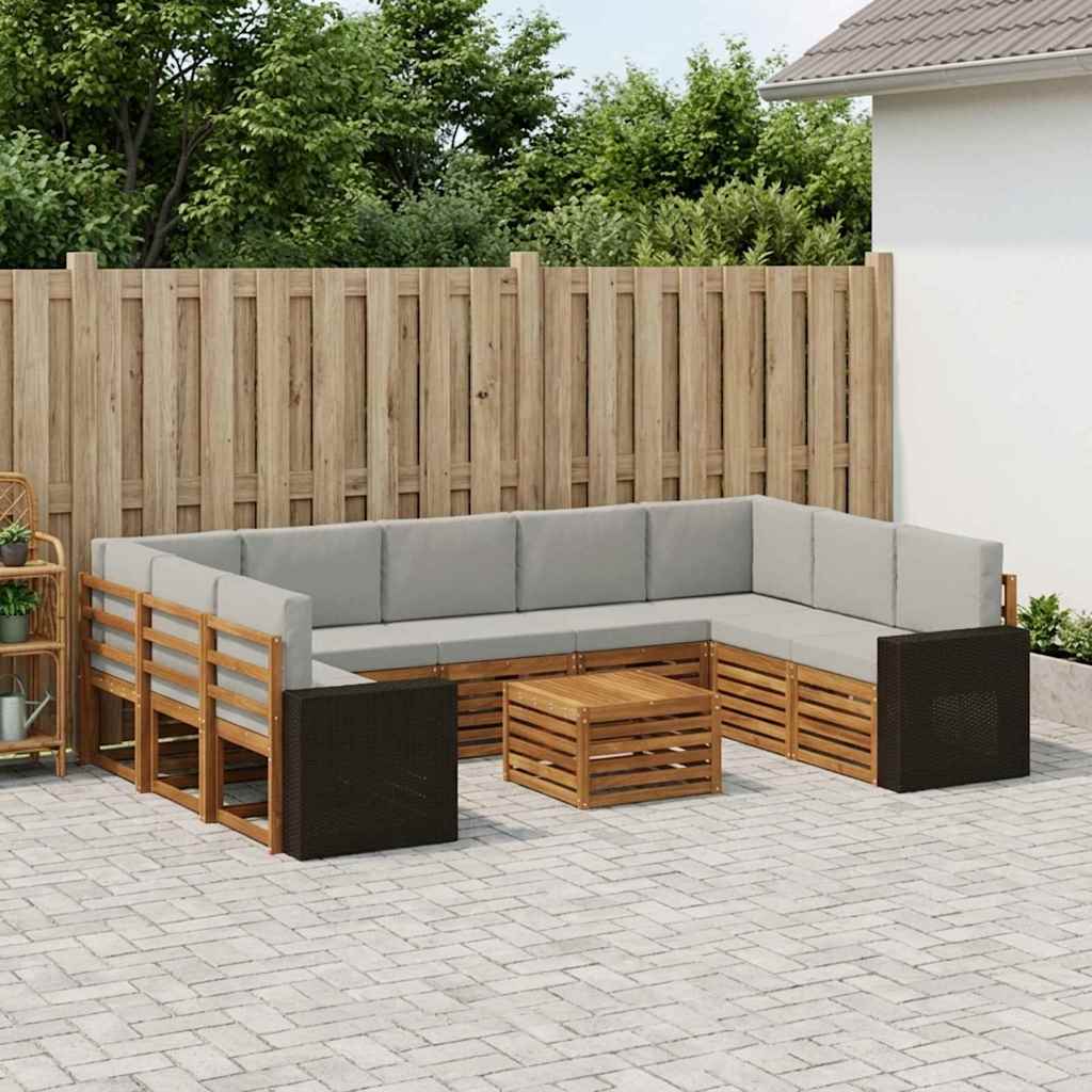 Setovi sofa 10 pcs Prirodna i svjetlosiva Čvrsto drvo akacije