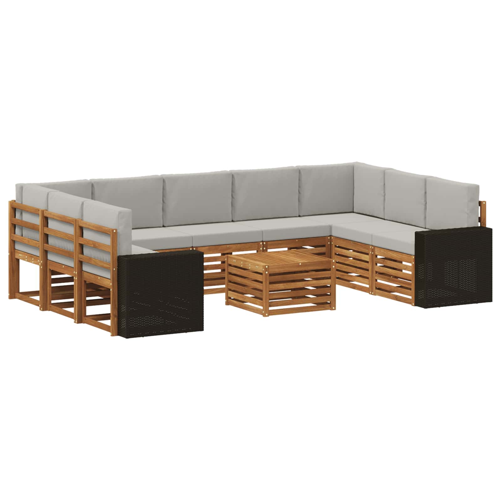 Setovi sofa 10 pcs Prirodna i svjetlosiva Čvrsto drvo akacije