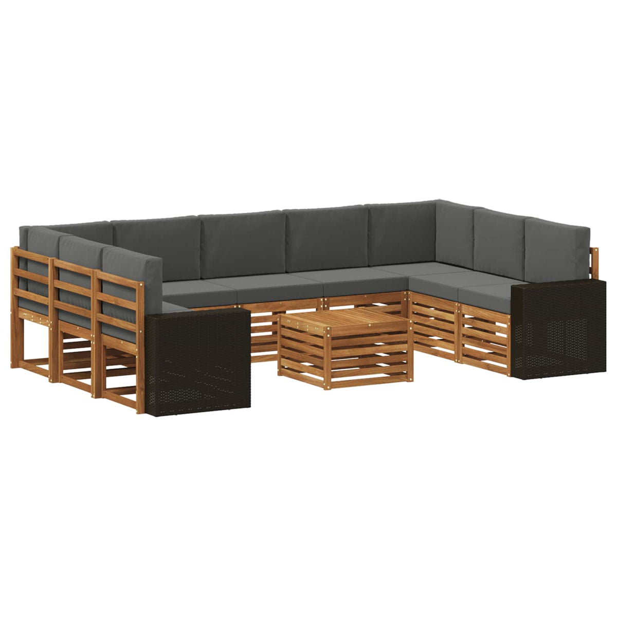 Setovi sofa 10 pcs Prirodna i antracit Čvrsto drvo akacije