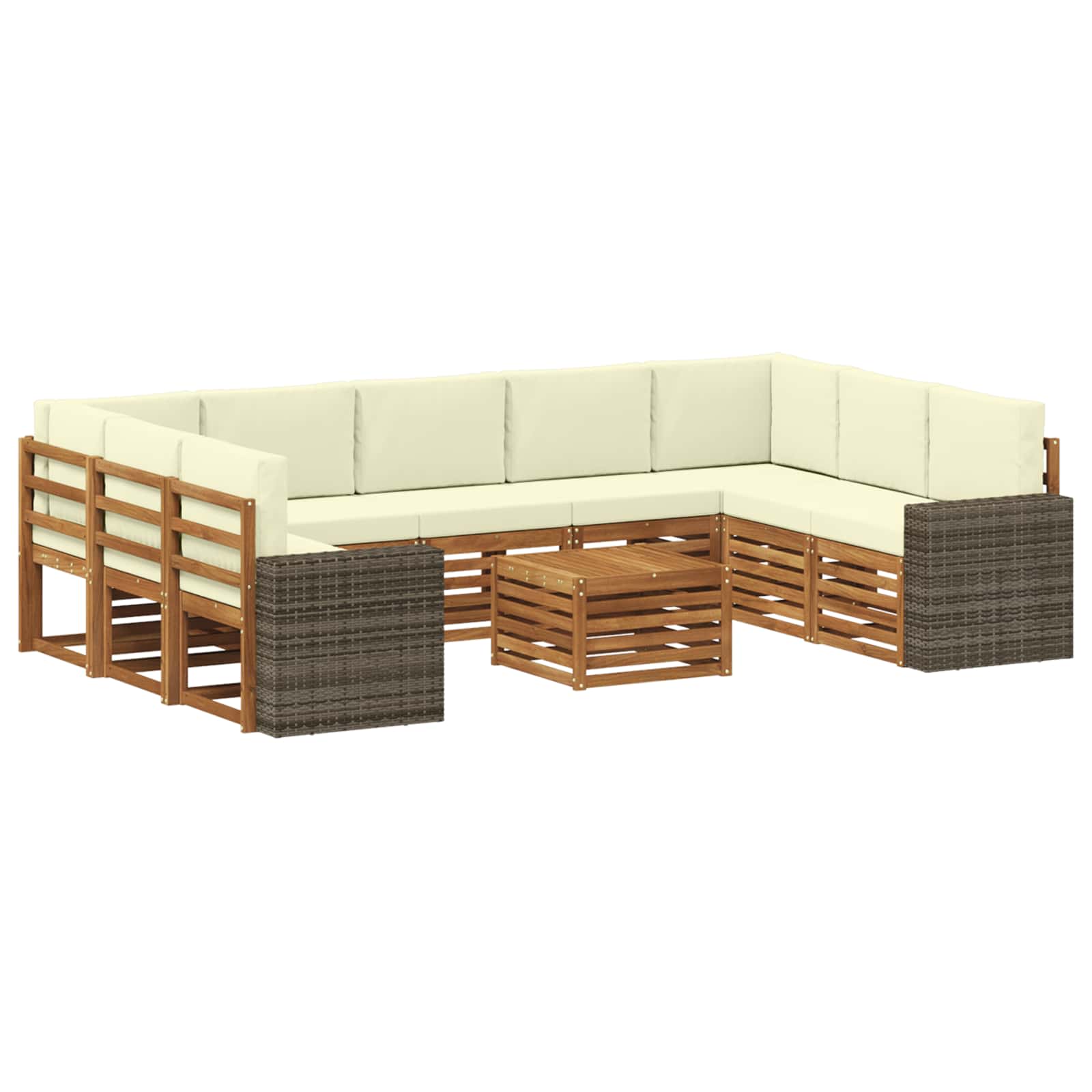 Setovi sofa 10 pcs Prirodna i krem Čvrsto drvo akacije