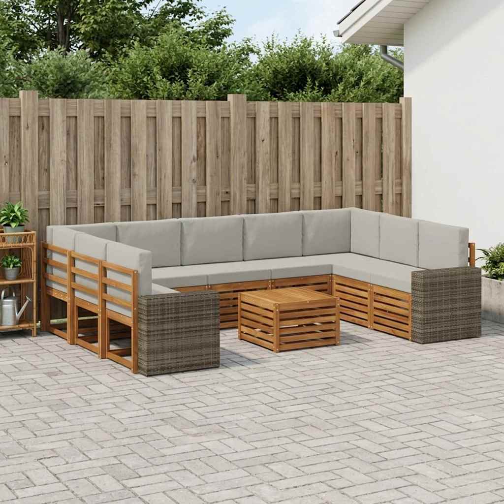 Setovi sofa 10 pcs Prirodna i svjetlosiva Čvrsto drvo akacije