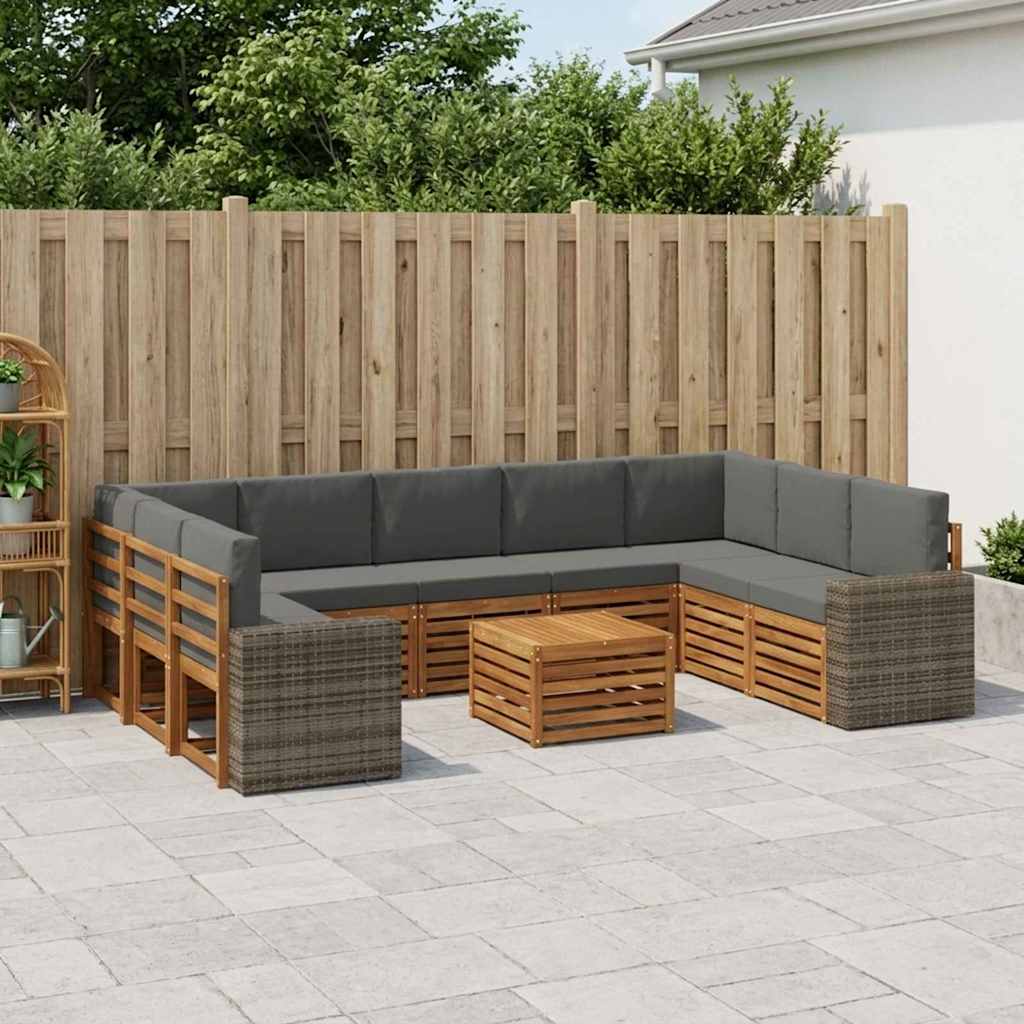 Setovi sofa 10 pcs Prirodna i antracit Čvrsto drvo akacije