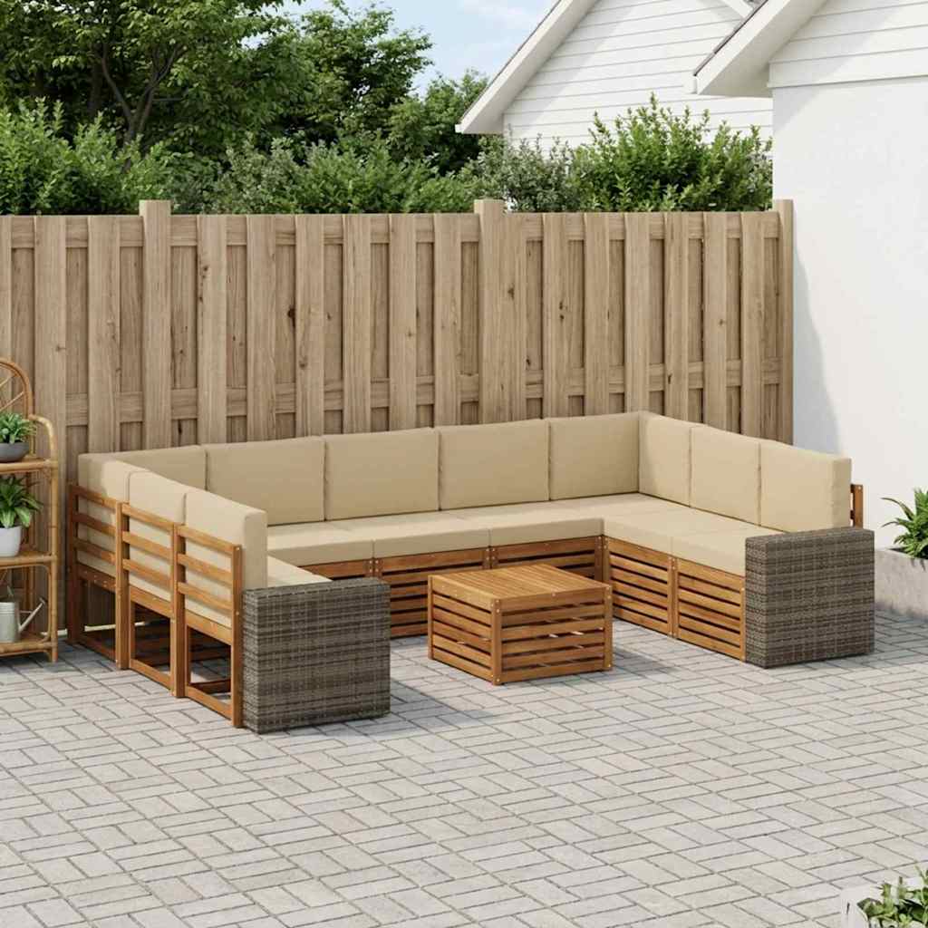 Setovi sofa 10 pcs Prirodna i bež Čvrsto drvo akacije