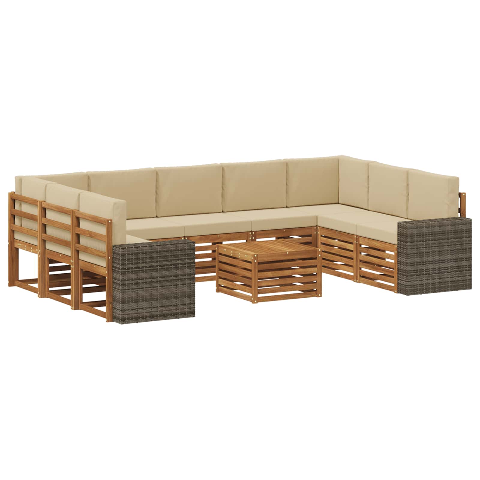 Setovi sofa 10 pcs Prirodna i bež Čvrsto drvo akacije