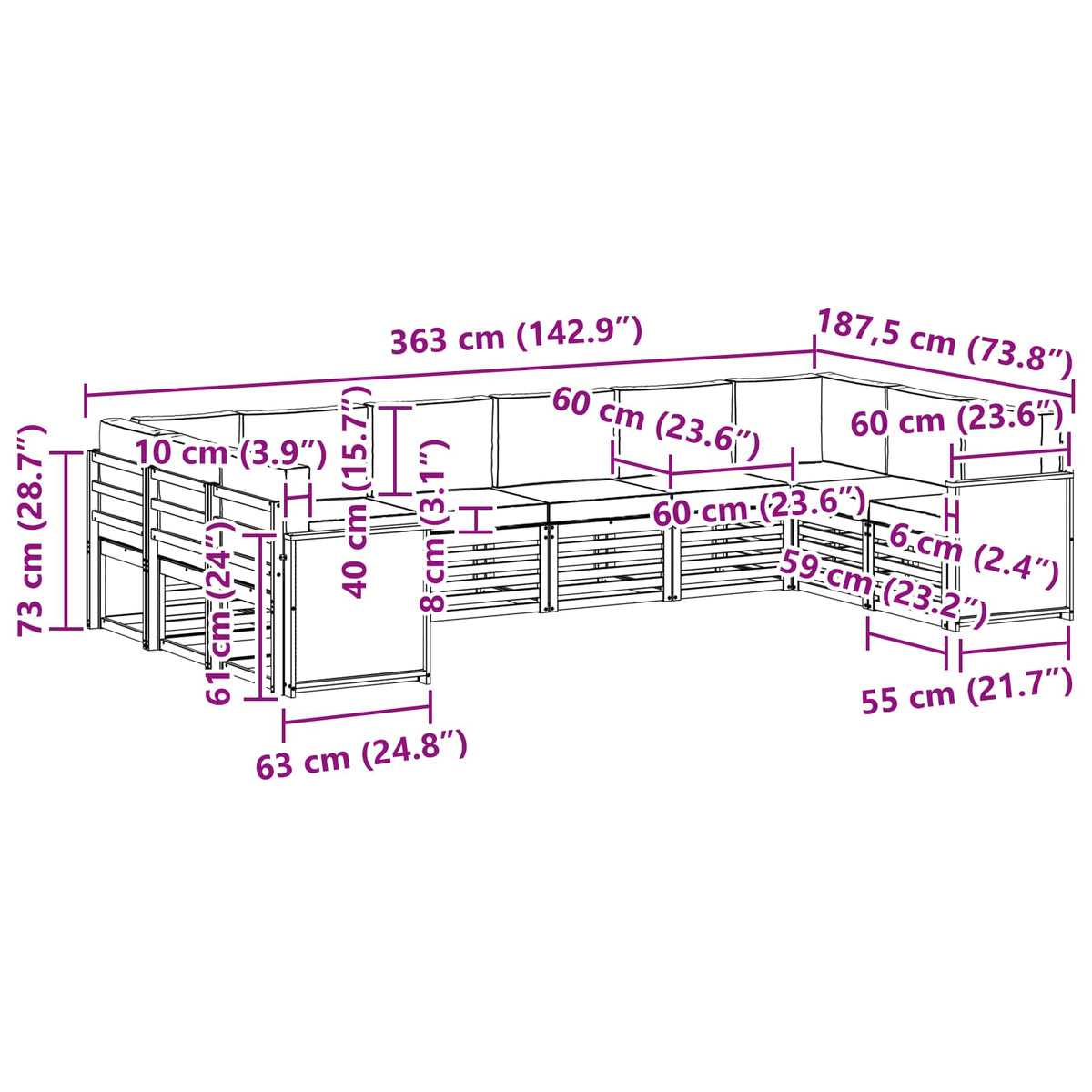 Sekcijska garnitura s jastukom 7 pcs Prirodna
