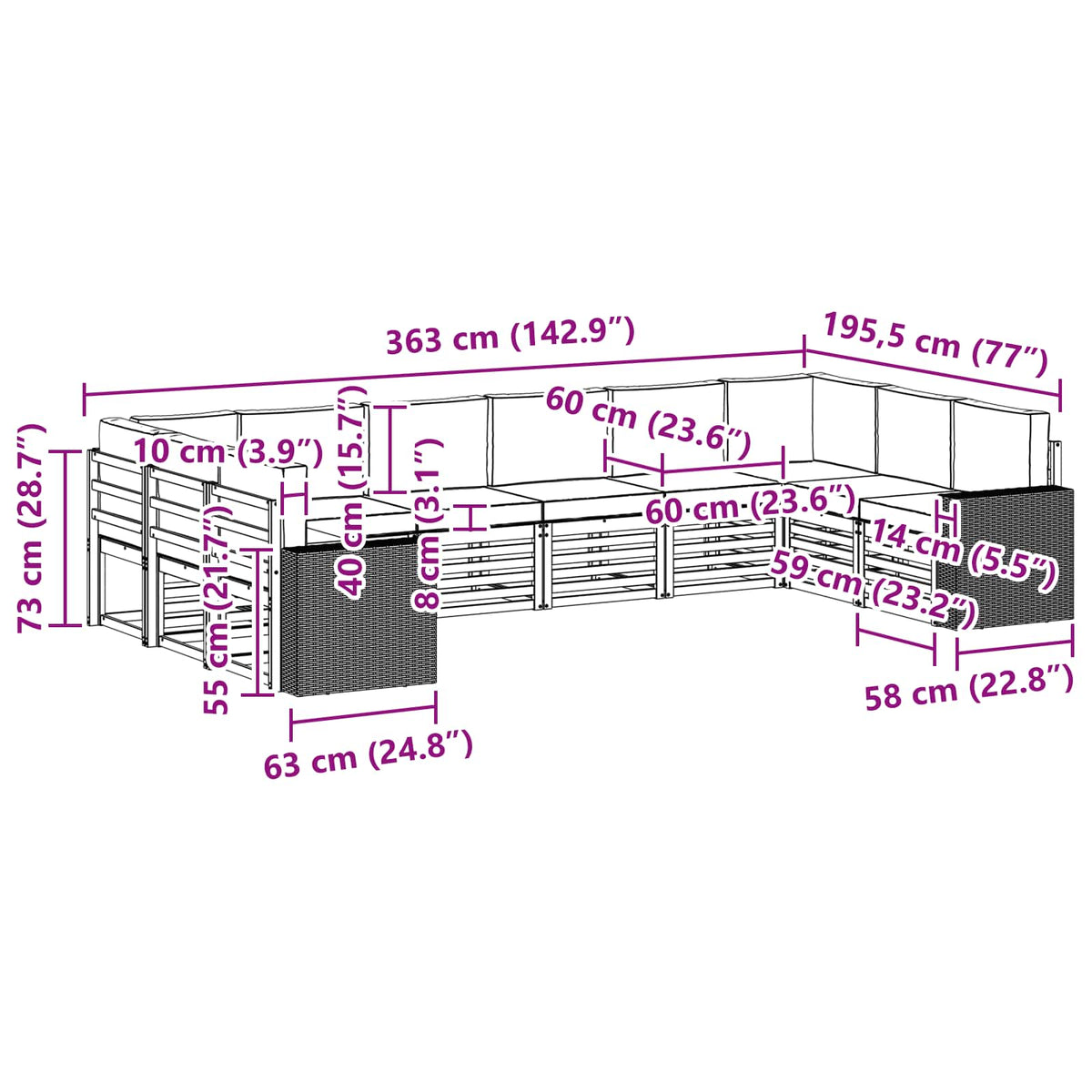 Set vanjskih sofa 10 pcs Prirodna i antracit Poliester