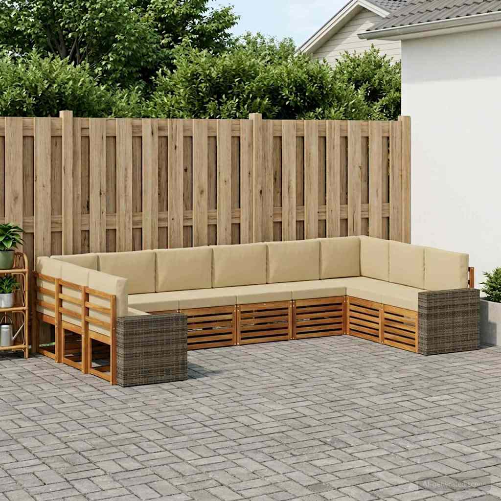 Set vanjskih sofa s jastukom 10 pcs Prirodna i bež Poliester