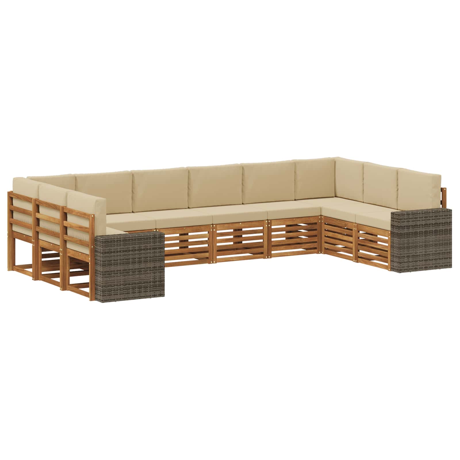 Set vanjskih sofa s jastukom 10 pcs Prirodna i bež Poliester