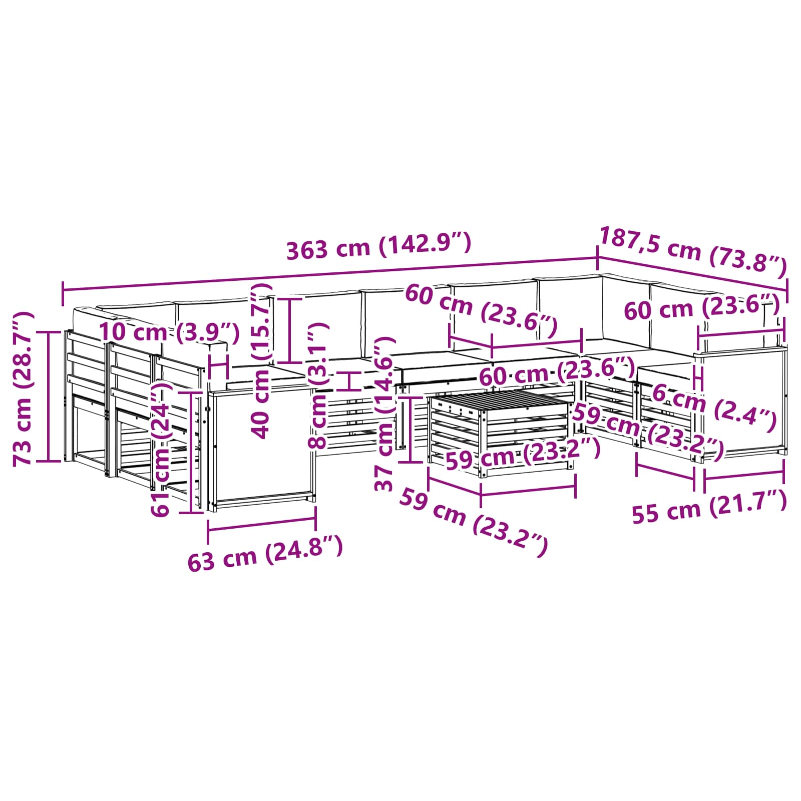 Set vanjskih sofa 8 pcs