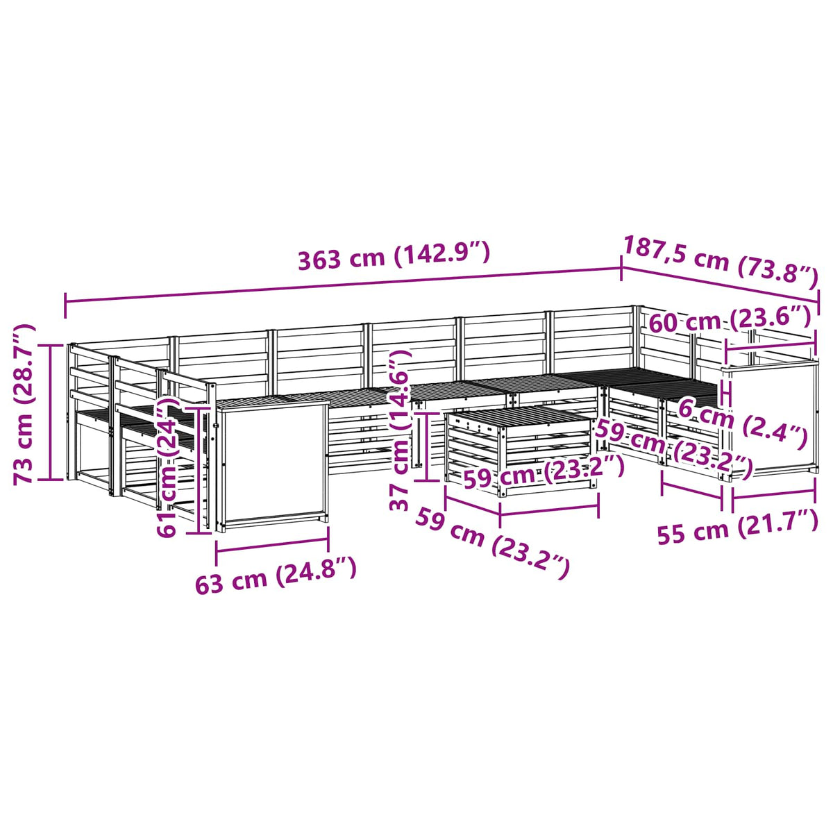 Set vanjskih sofa 8 kom. Prirodna Čvrsto drvo akacije