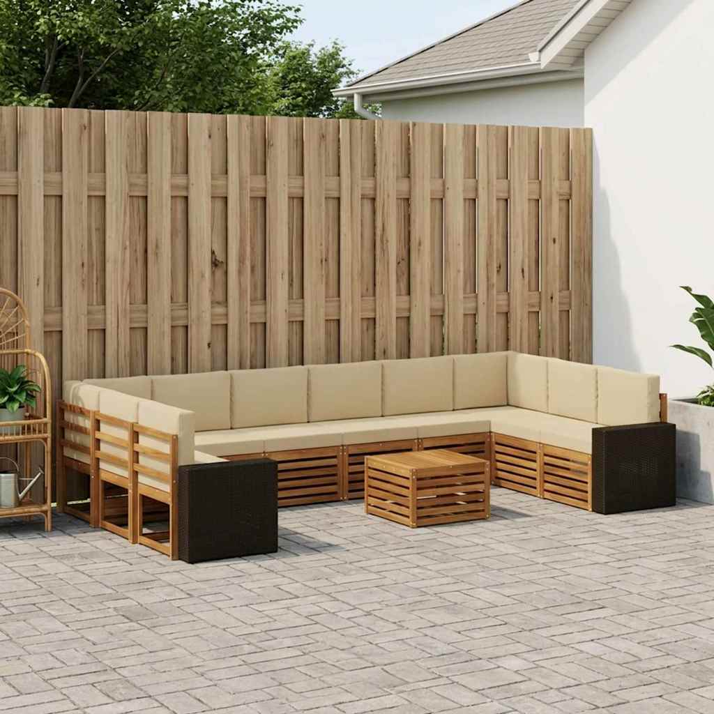 Set vanjskih sofa s jastukom 11 pcs Prirodna i bež Poliester