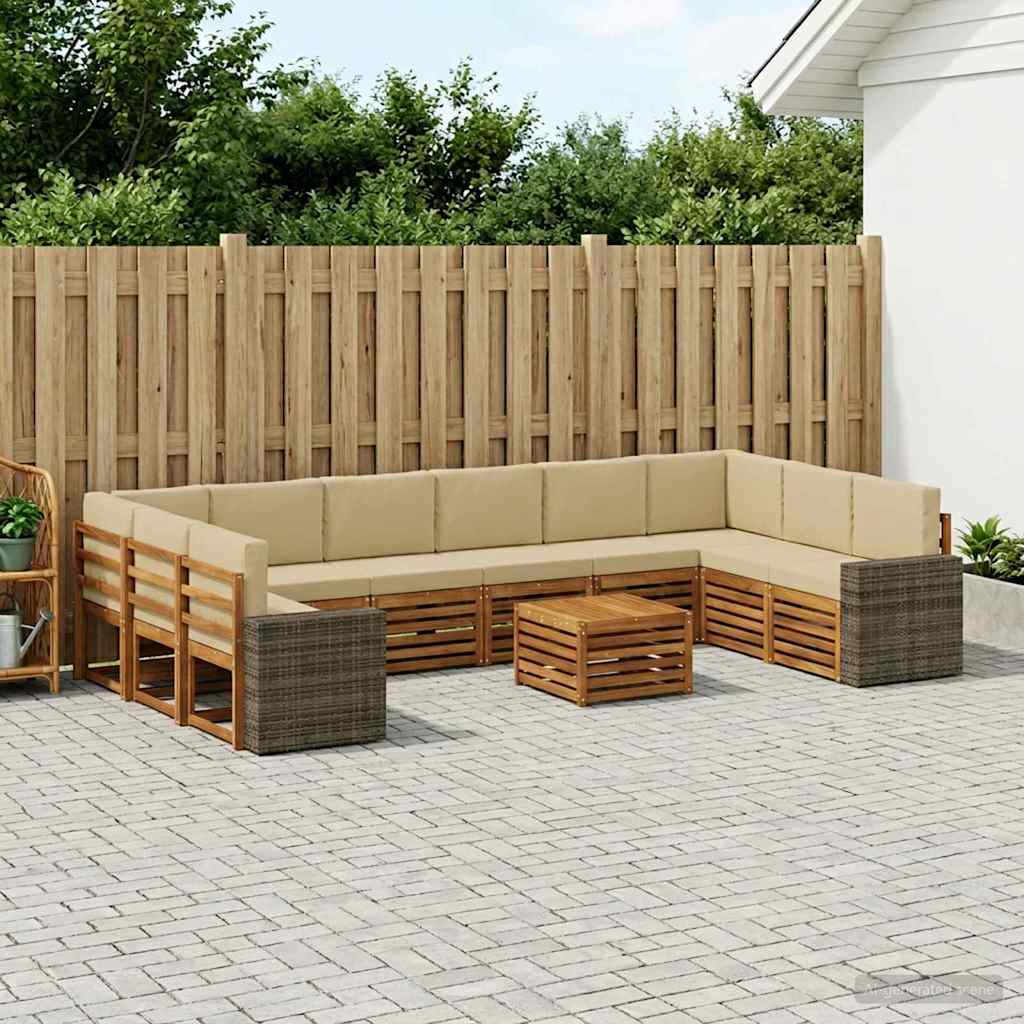Set vanjskih sofa s jastukom 11 pcs Prirodna i bež Poliester