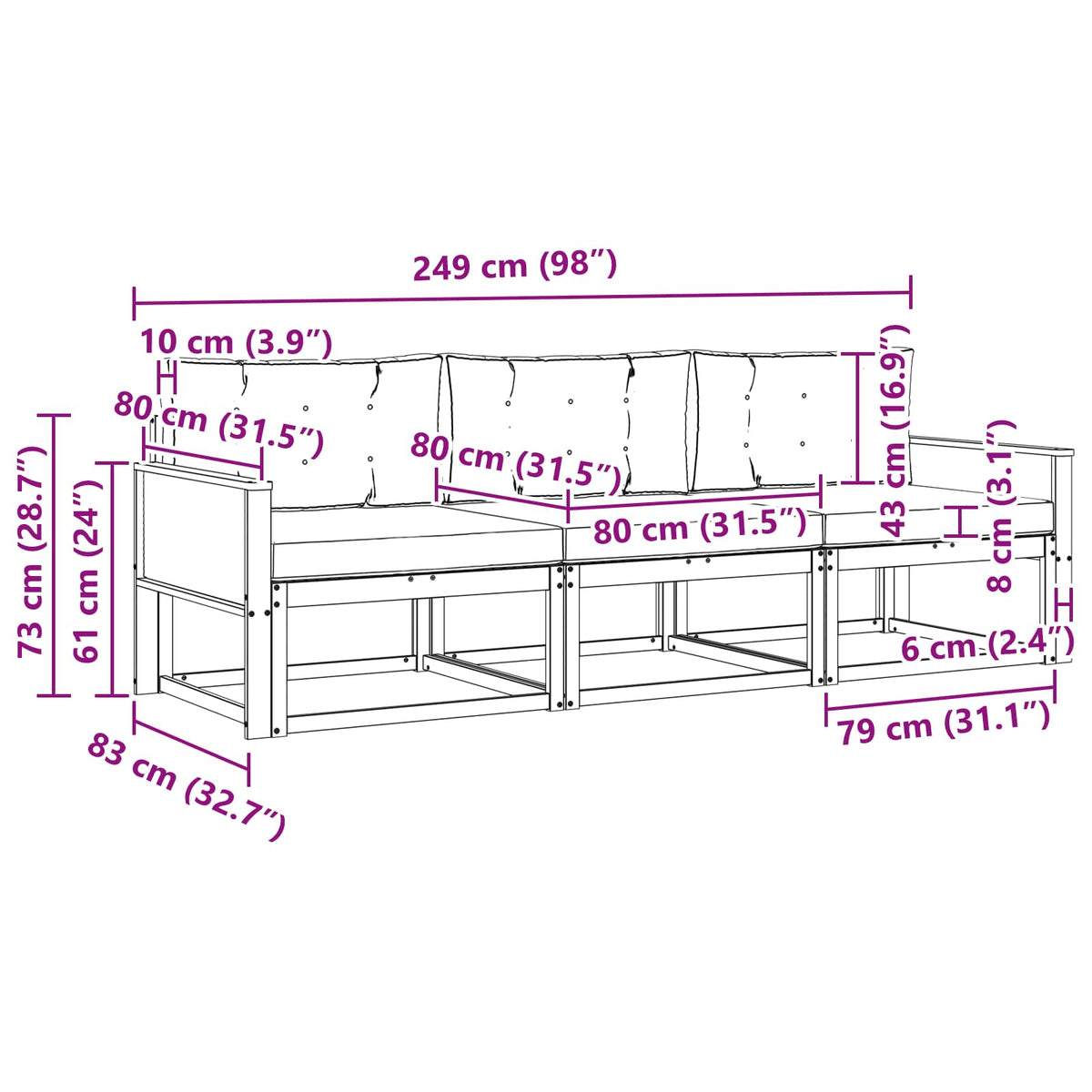 Set vanjskih sofa 3 kom. Prirodna i krem
