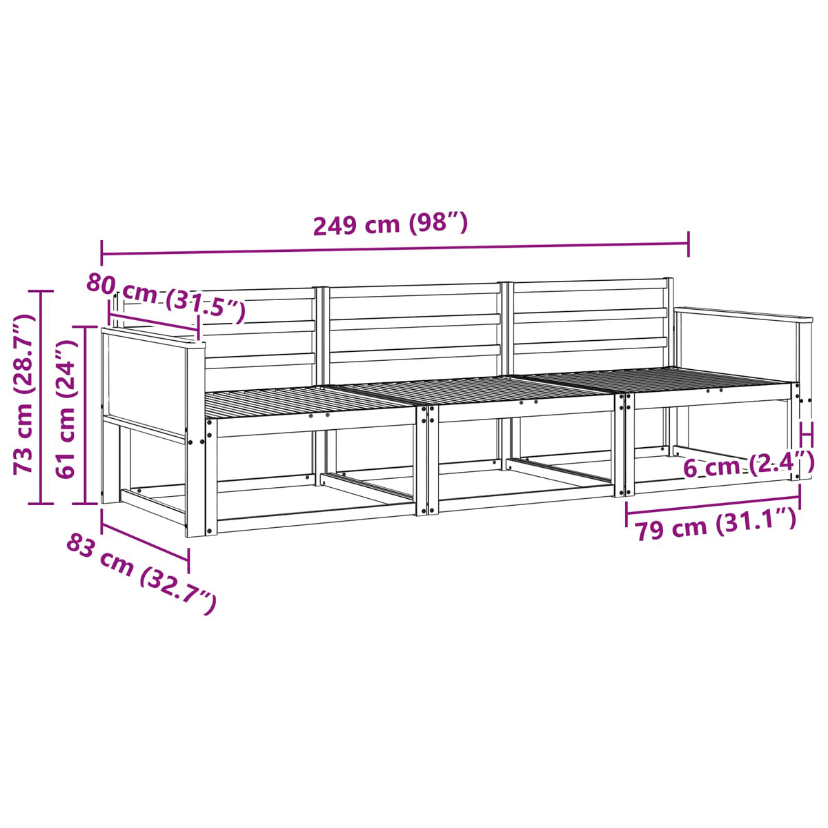 Set vanjskih sofa 3 kom. Prirodna Čvrsto drvo akacije
