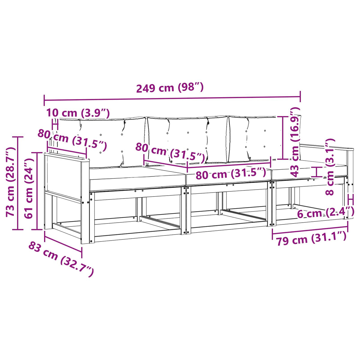 Set vanjskih sofa 3 kom. Prirodna i krem