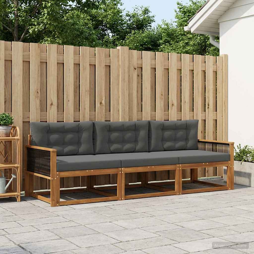 Set vanjskih sofa s jastukom 3 pcs Prirodna i antracit
