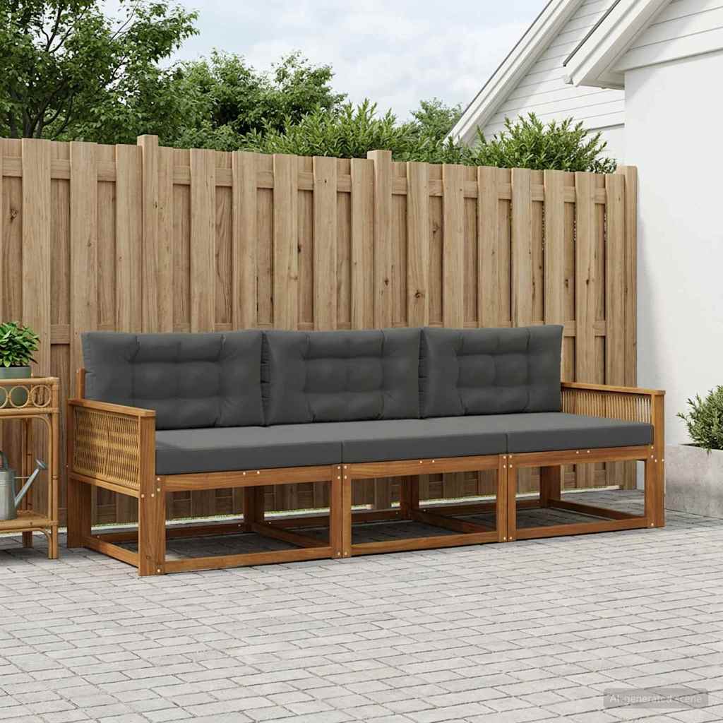 Set vanjskih sofa s jastukom 3 pcs Prirodna i antracit