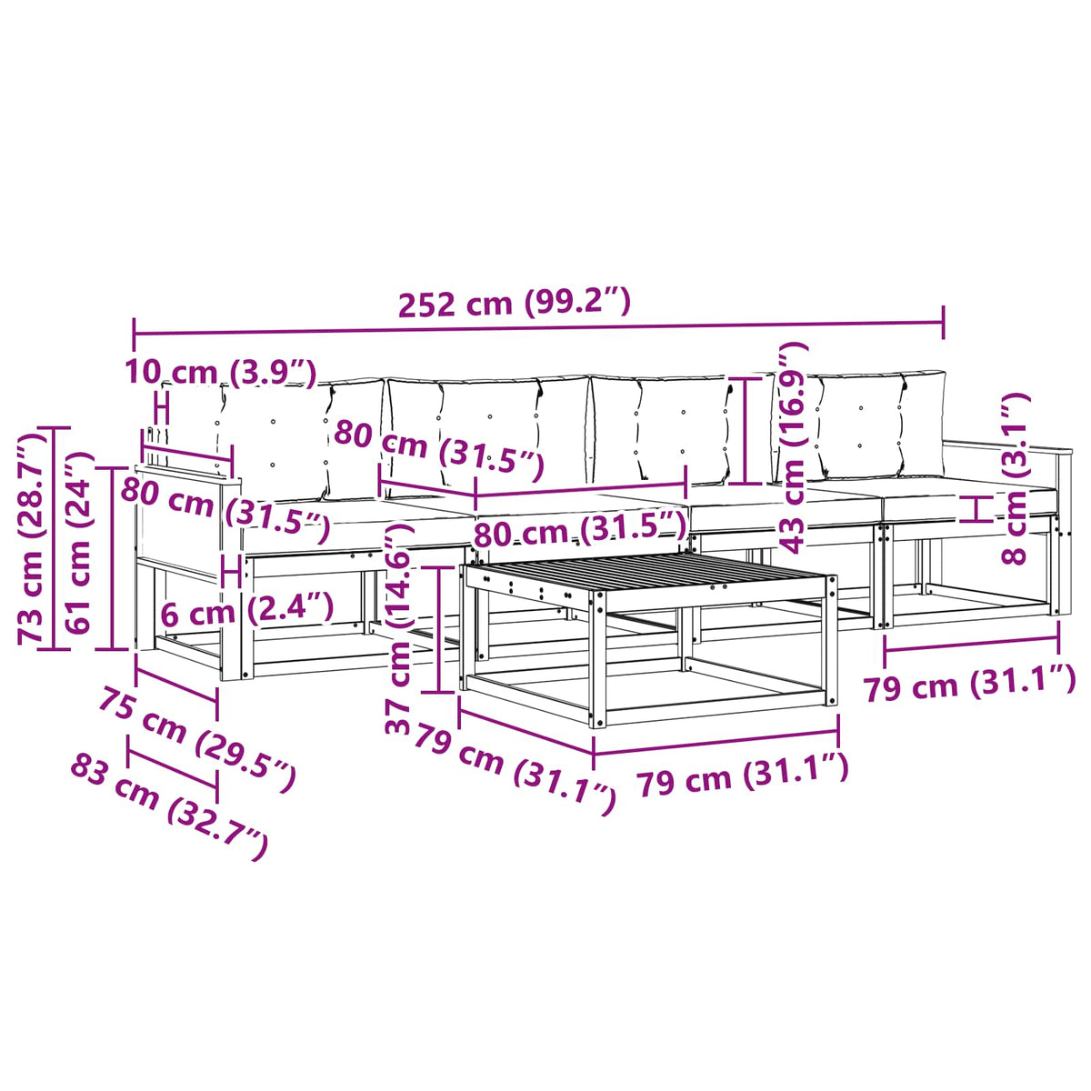 Set vanjskih sofa 5 pcs Prirodna i Svjetlosiva
