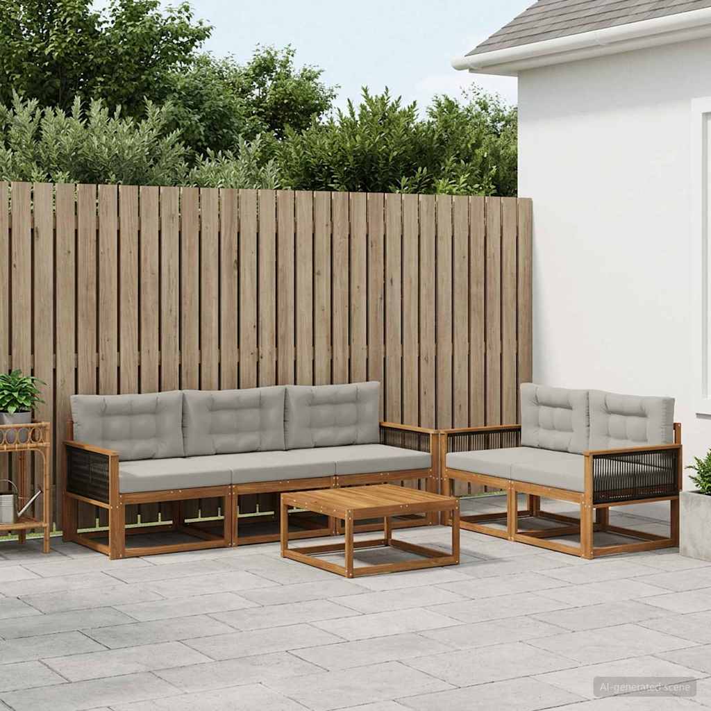 Set vanjskih sofa s jastukom 6 pcs Prirodna i Svjetlosiva