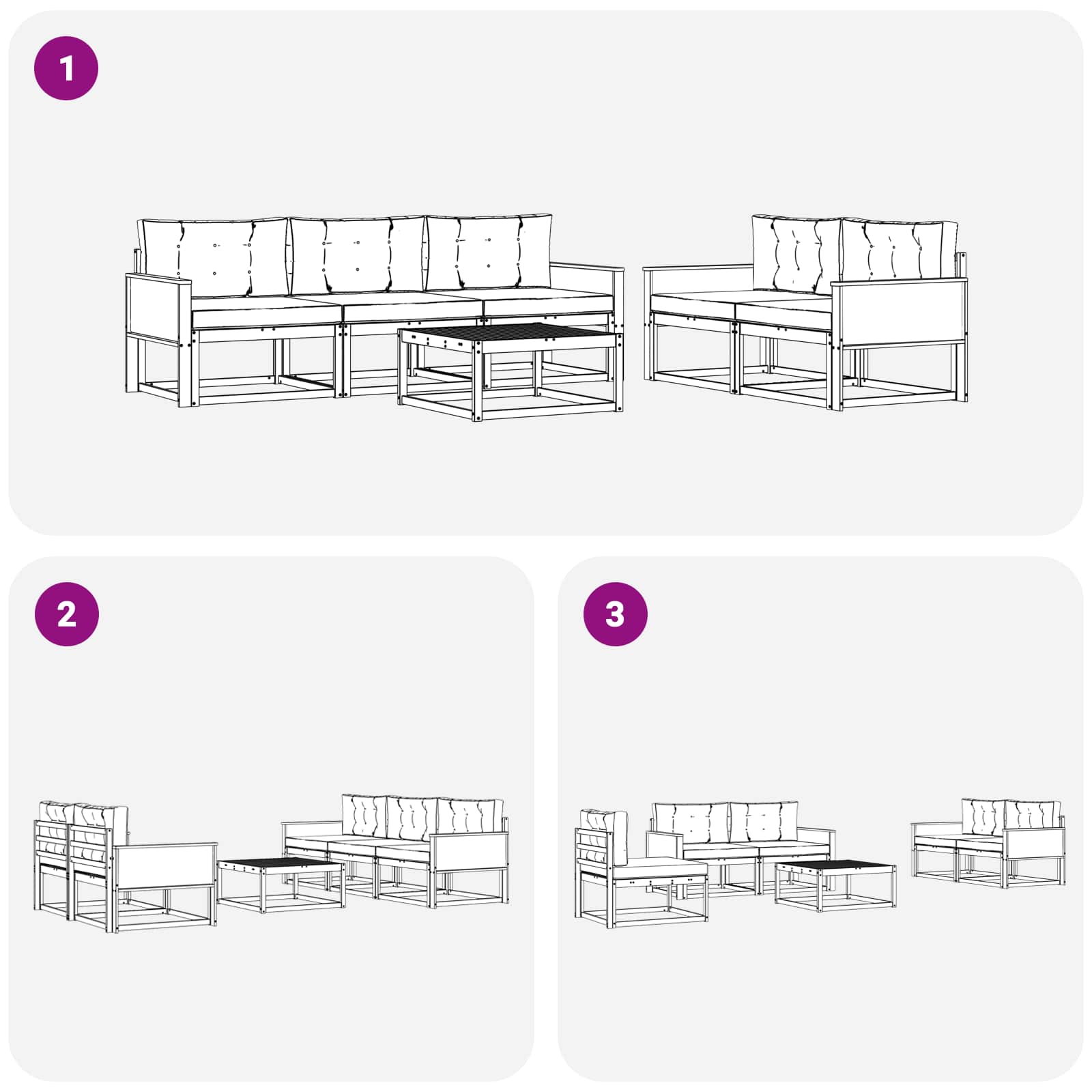 Set vanjskih sofa s jastukom 6 pcs Prirodna i Svjetlosiva