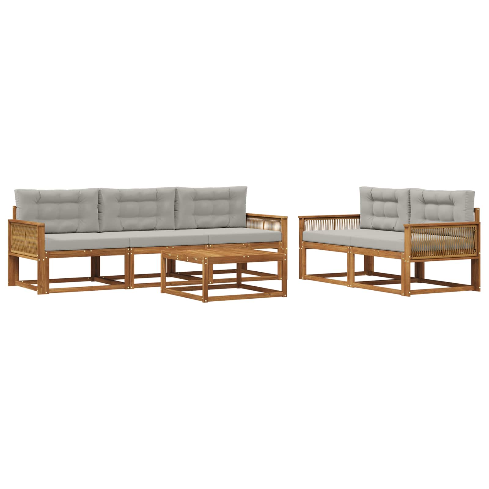 Set vanjskih sofa s jastukom 6 pcs Prirodna i Svjetlosiva