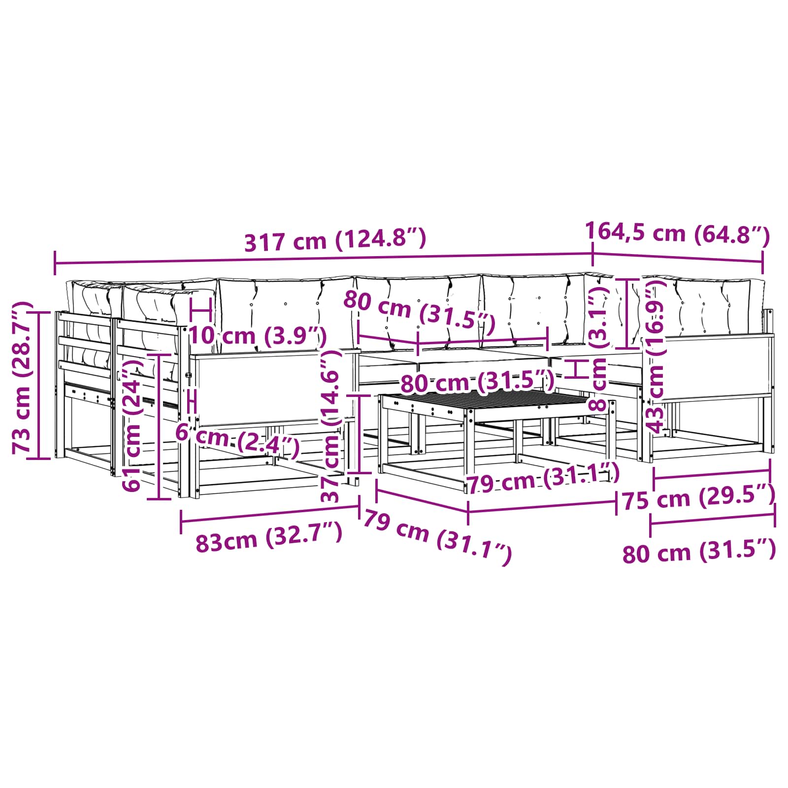 Set vanjskih sofa 7 pcs Prirodna i antracit
