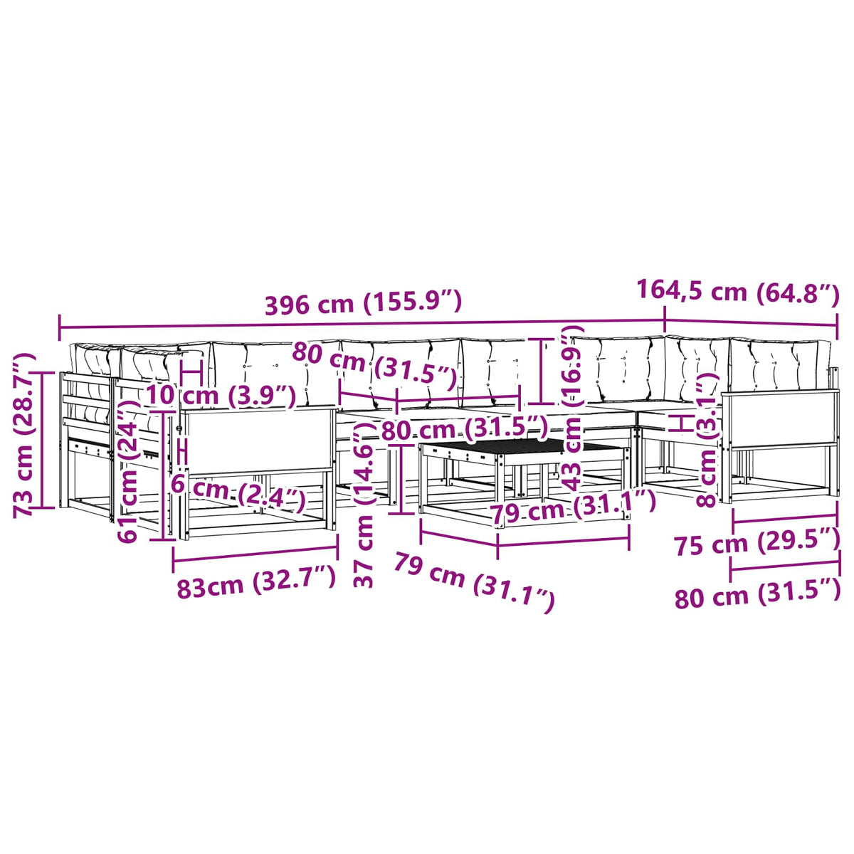 Set vanjskih sofa 8 pcs Prirodna i bež