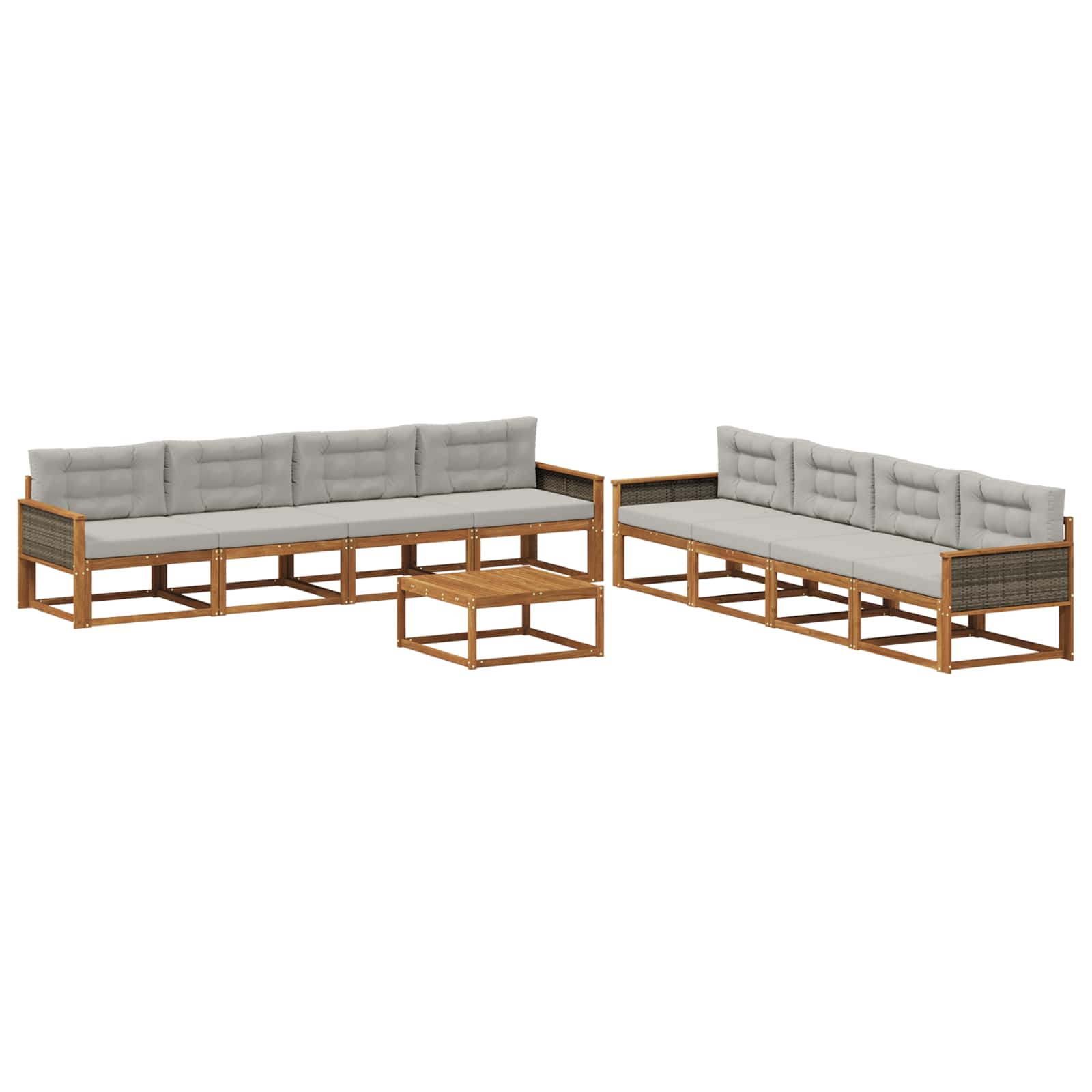 Set vanjskih sofa s jastukom 9 pcs Prirodna i Svjetlosiva