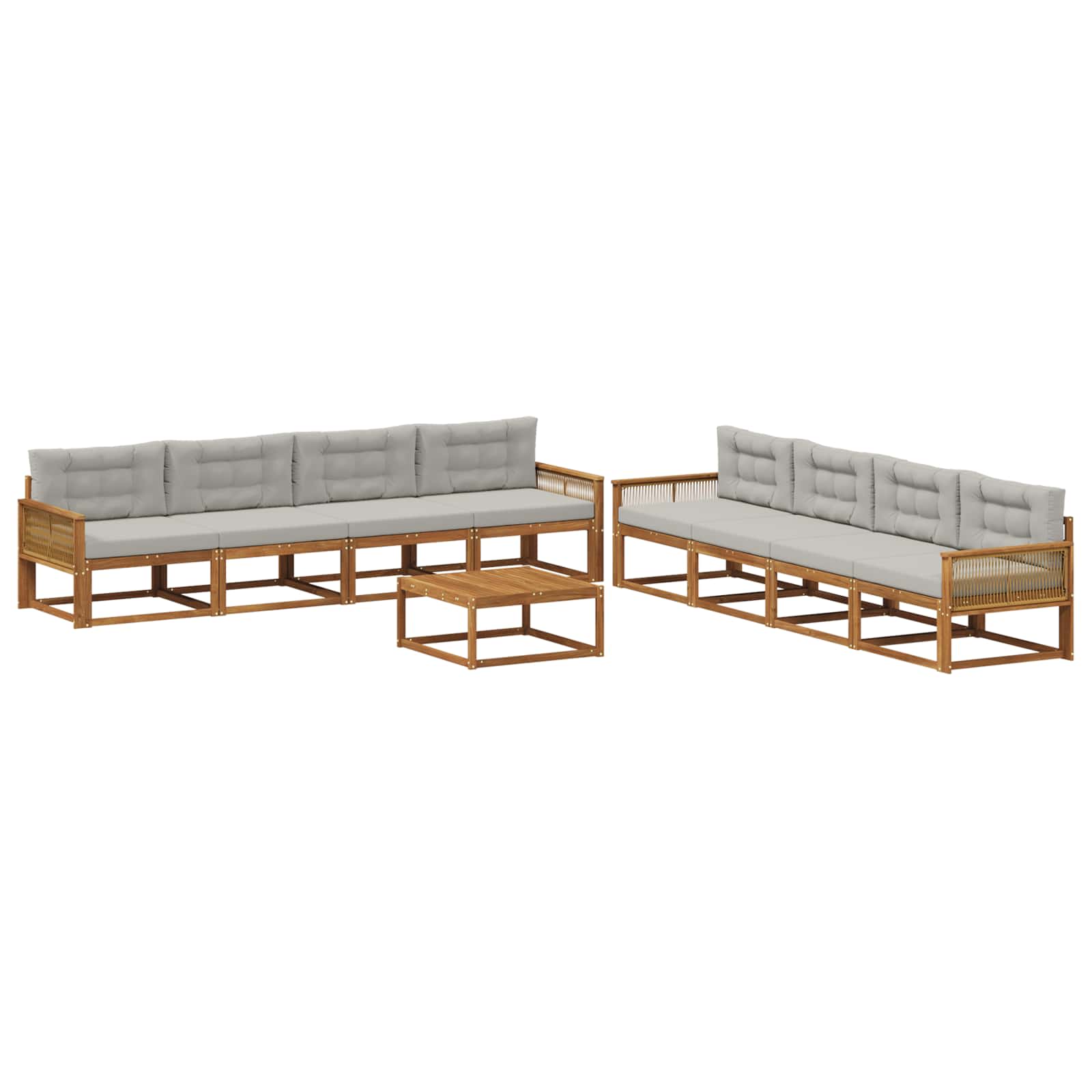 Set vanjskih sofa s jastukom 9 pcs Prirodna i Svjetlosiva