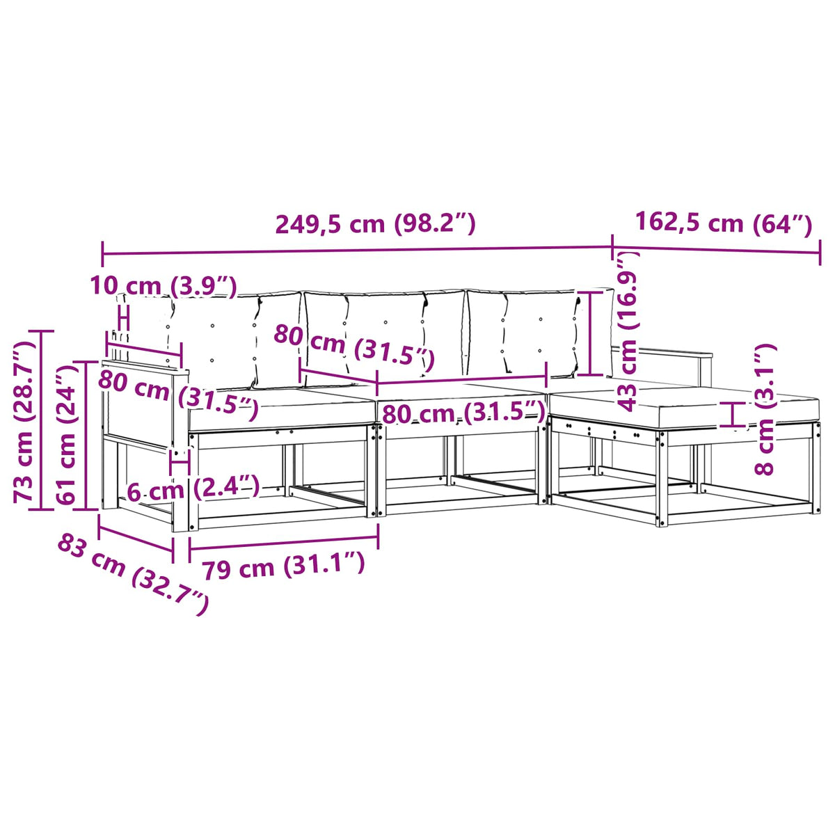 Set vanjskih sofa s jastukom 4 pcs Prirodna i Svjetlosiva