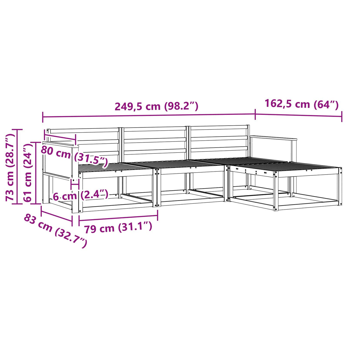 Set vanjskih sofa 4 pcs Prirodna Čvrsto drvo akacije
