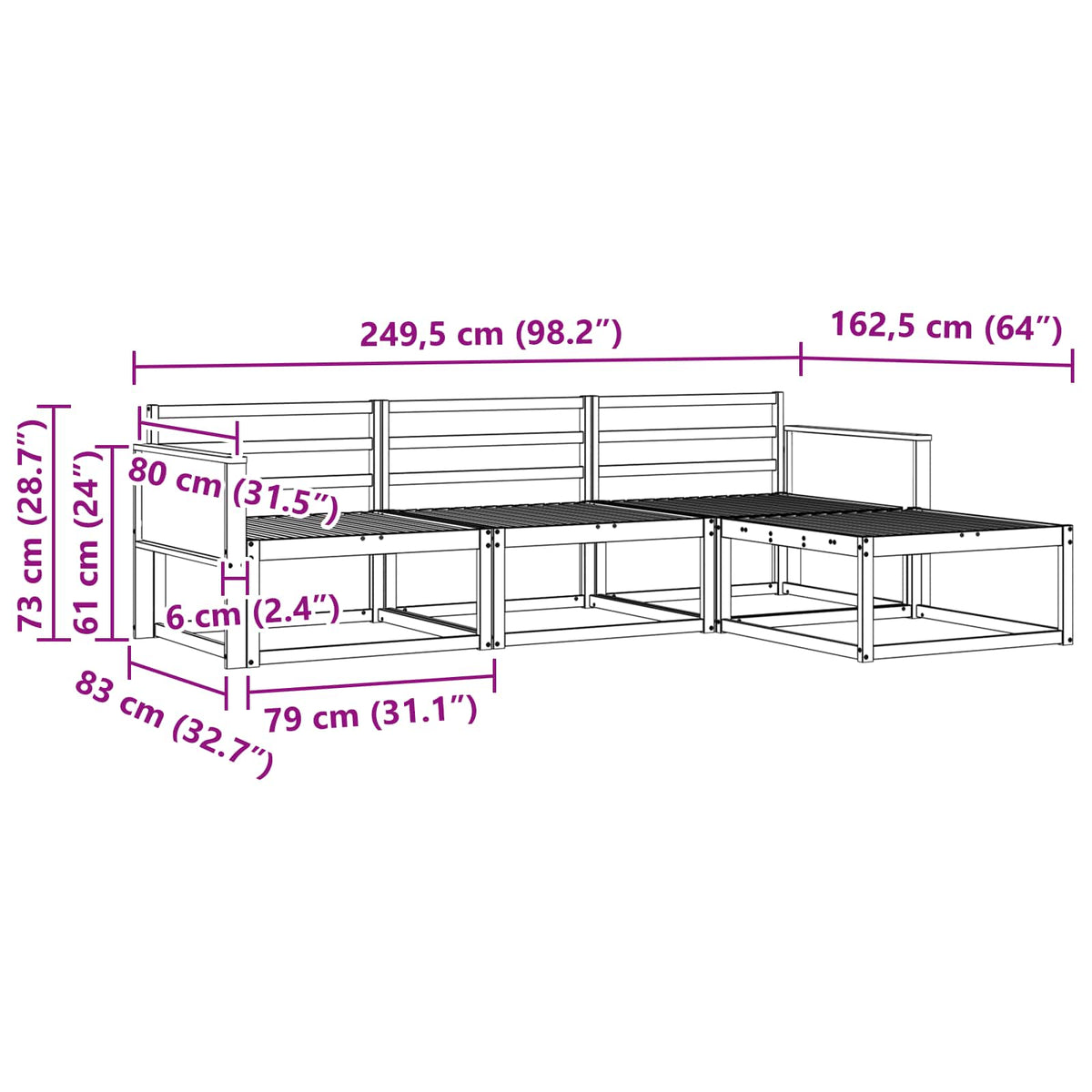 Set vanjskih sofa 4 pcs Prirodna Čvrsto drvo akacije