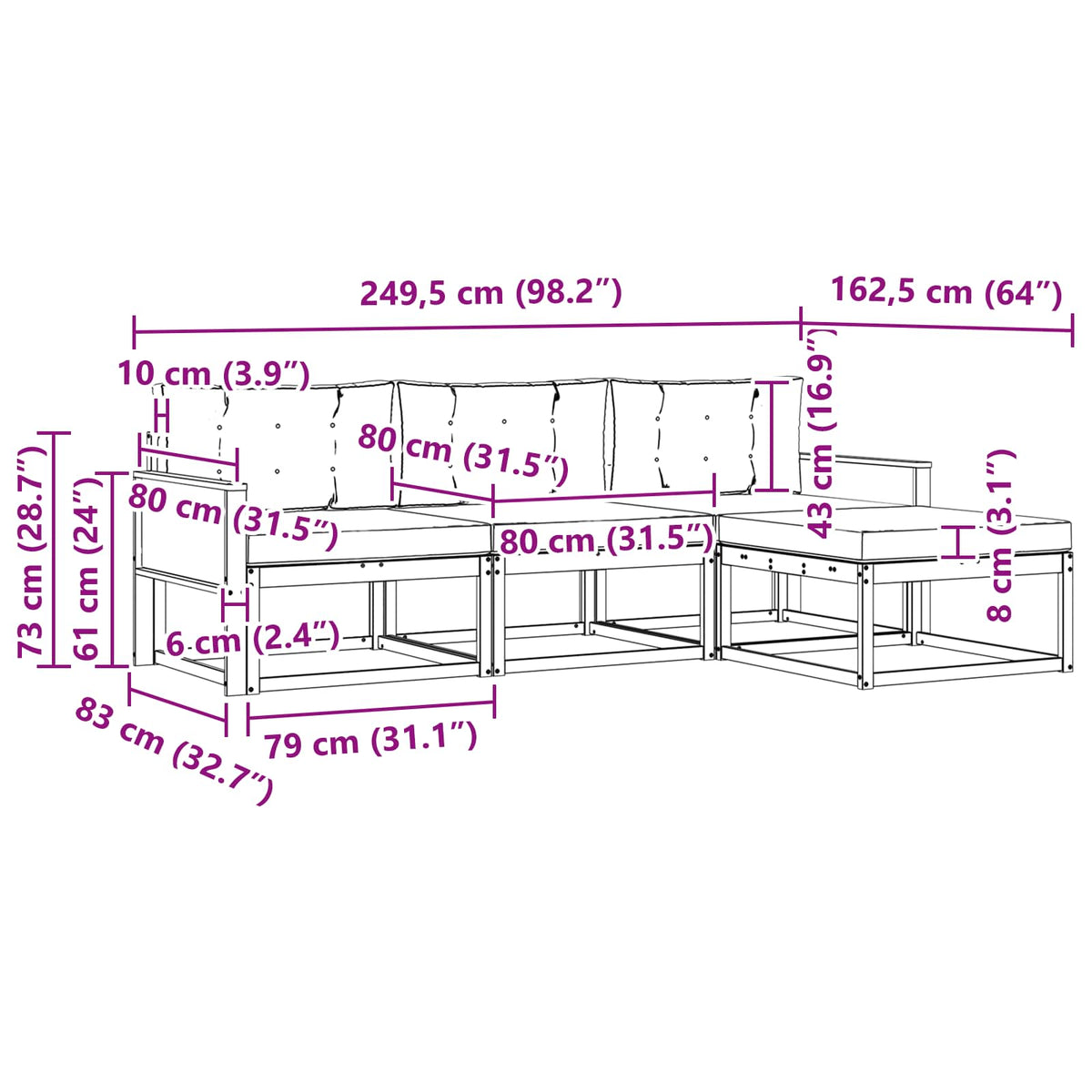 Set vanjskih sofa s jastukom 4 pcs Prirodna i Svjetlosiva
