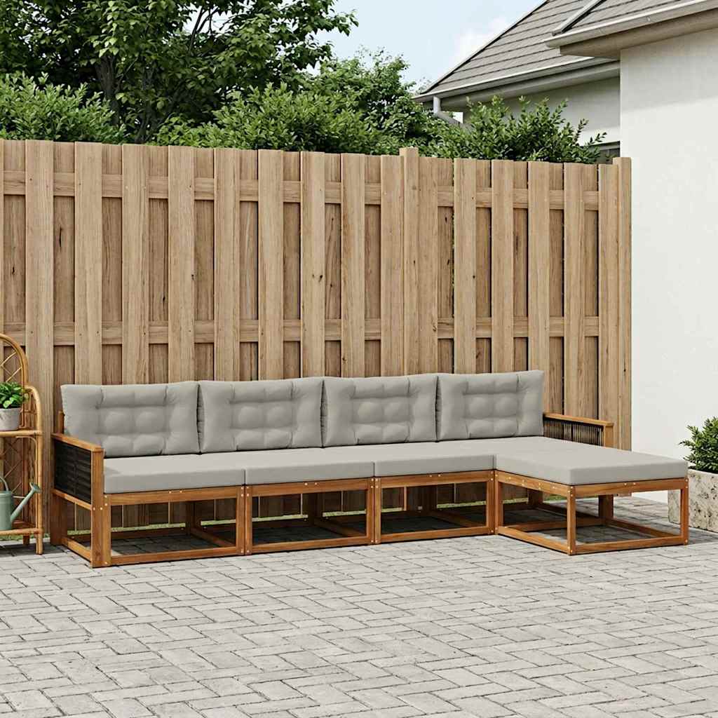 Set vanjskih sofa s jastukom 5 pcs Prirodna i Svjetlosiva
