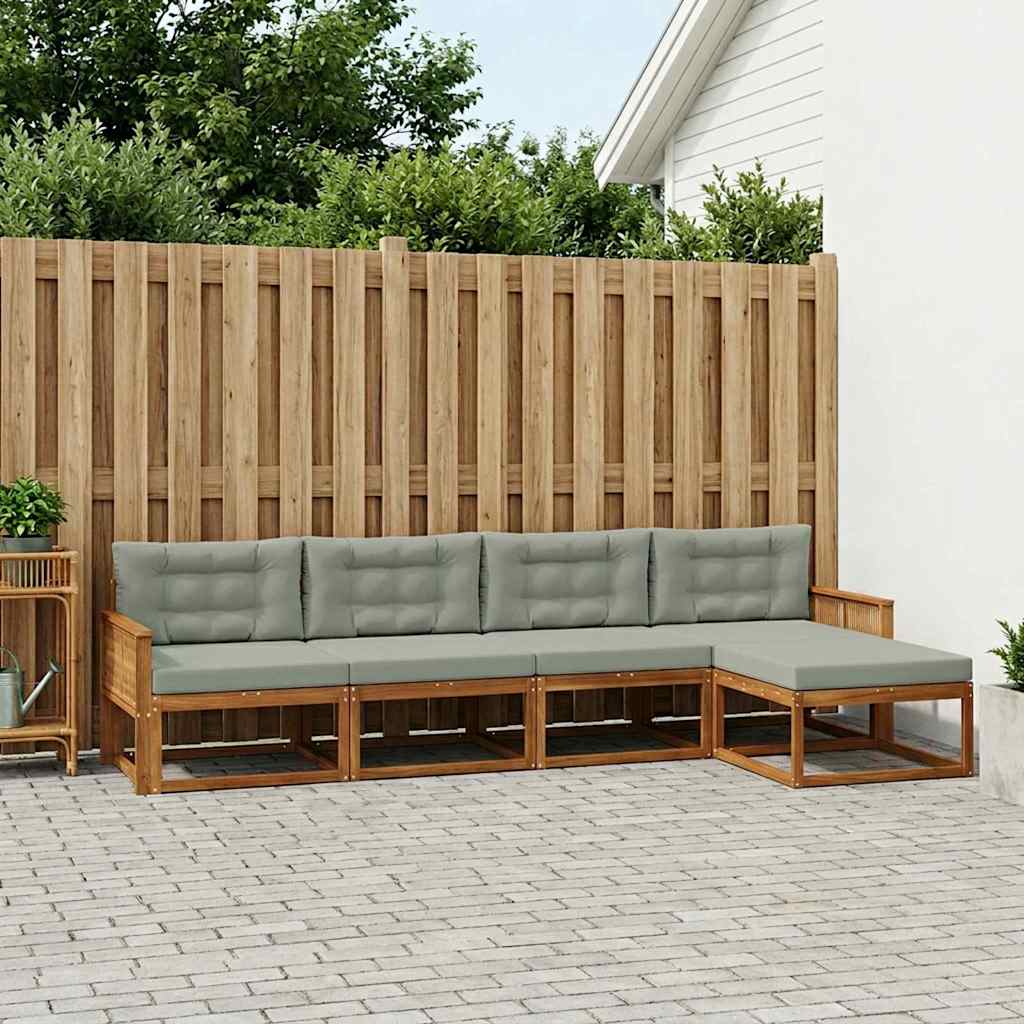 Set vanjskih sofa s jastukom 5 pcs Prirodna i Svjetlosiva
