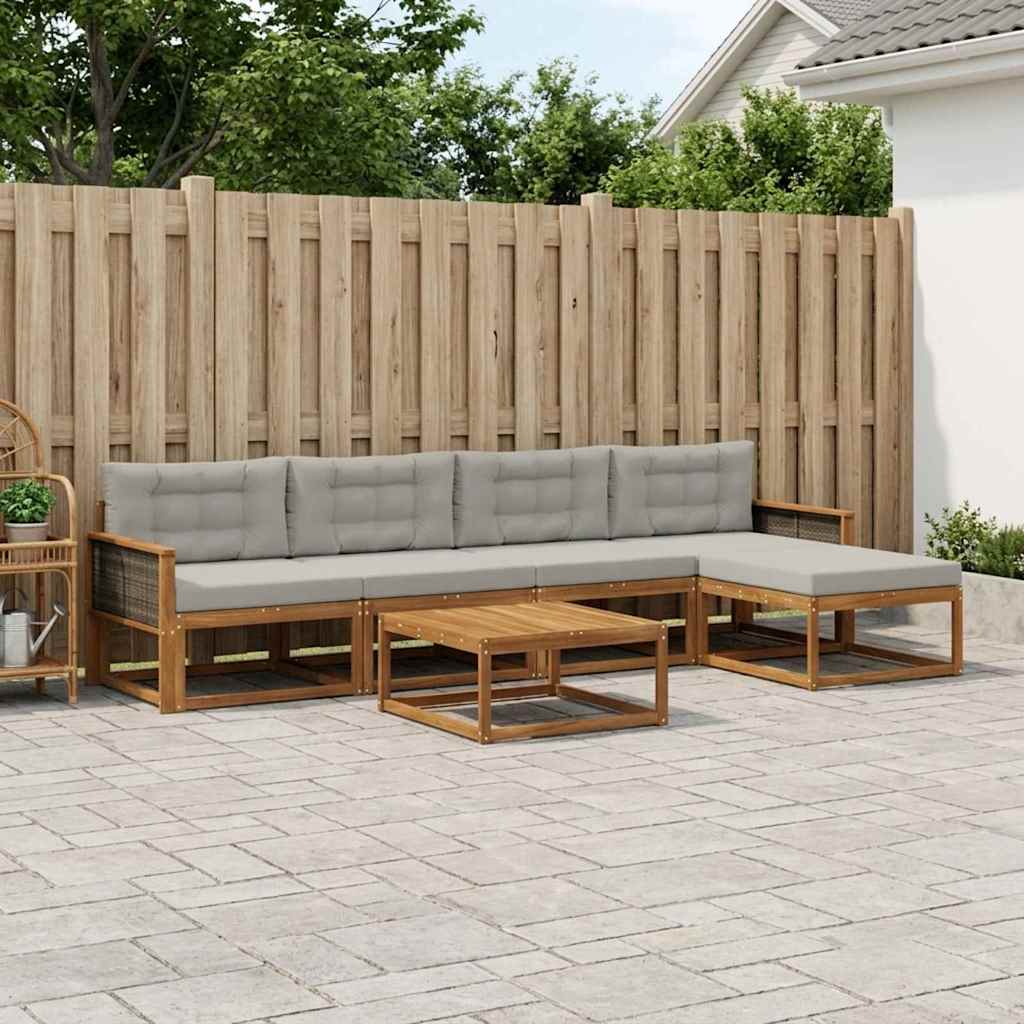 Set vanjskih sofa s jastukom 6 pcs Prirodna i Svjetlosiva