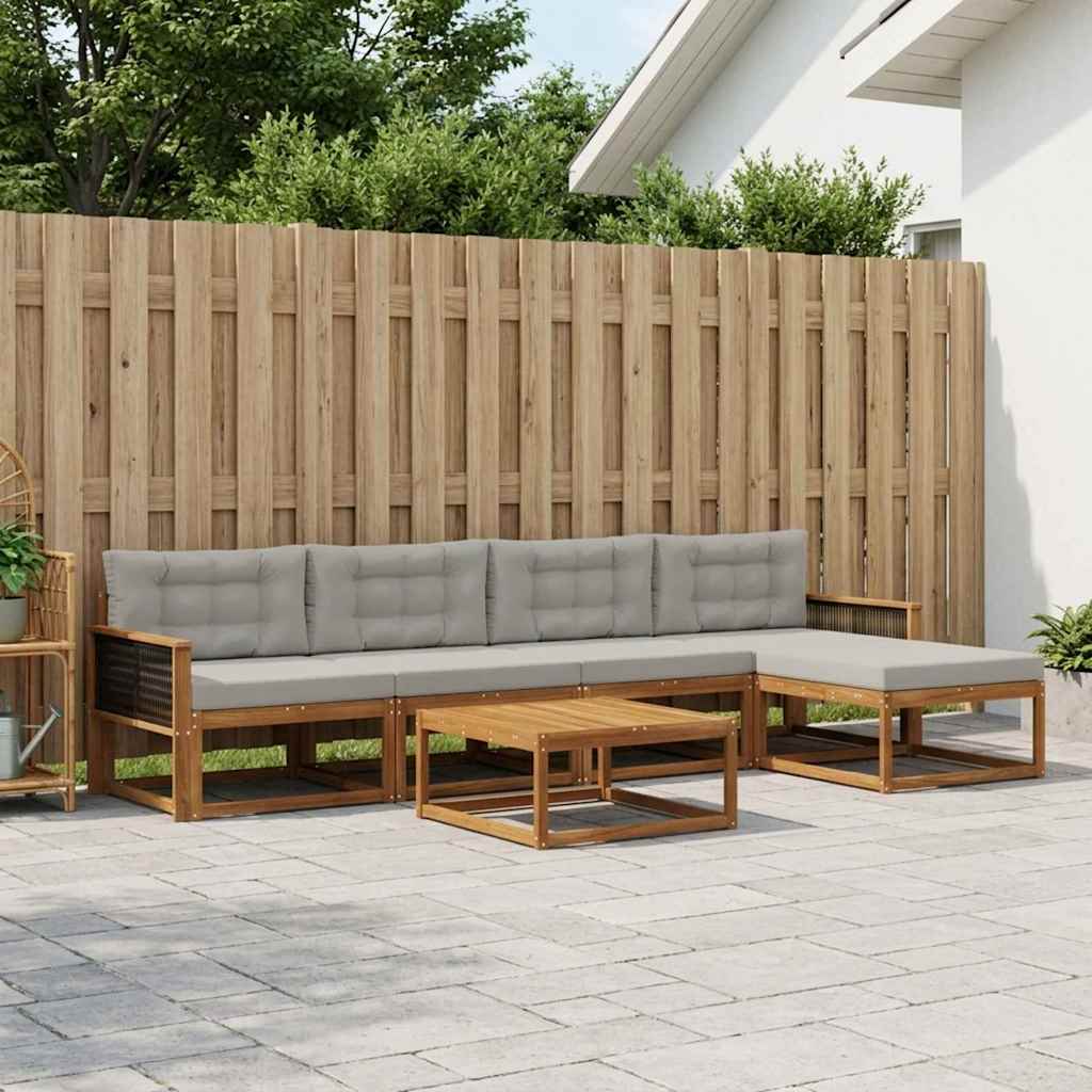 Set vanjskih sofa s jastukom 6 pcs Prirodna i Svjetlosiva