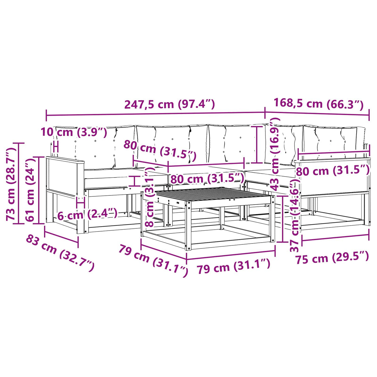 Set vanjskih sofa 5 pcs Prirodna i krem