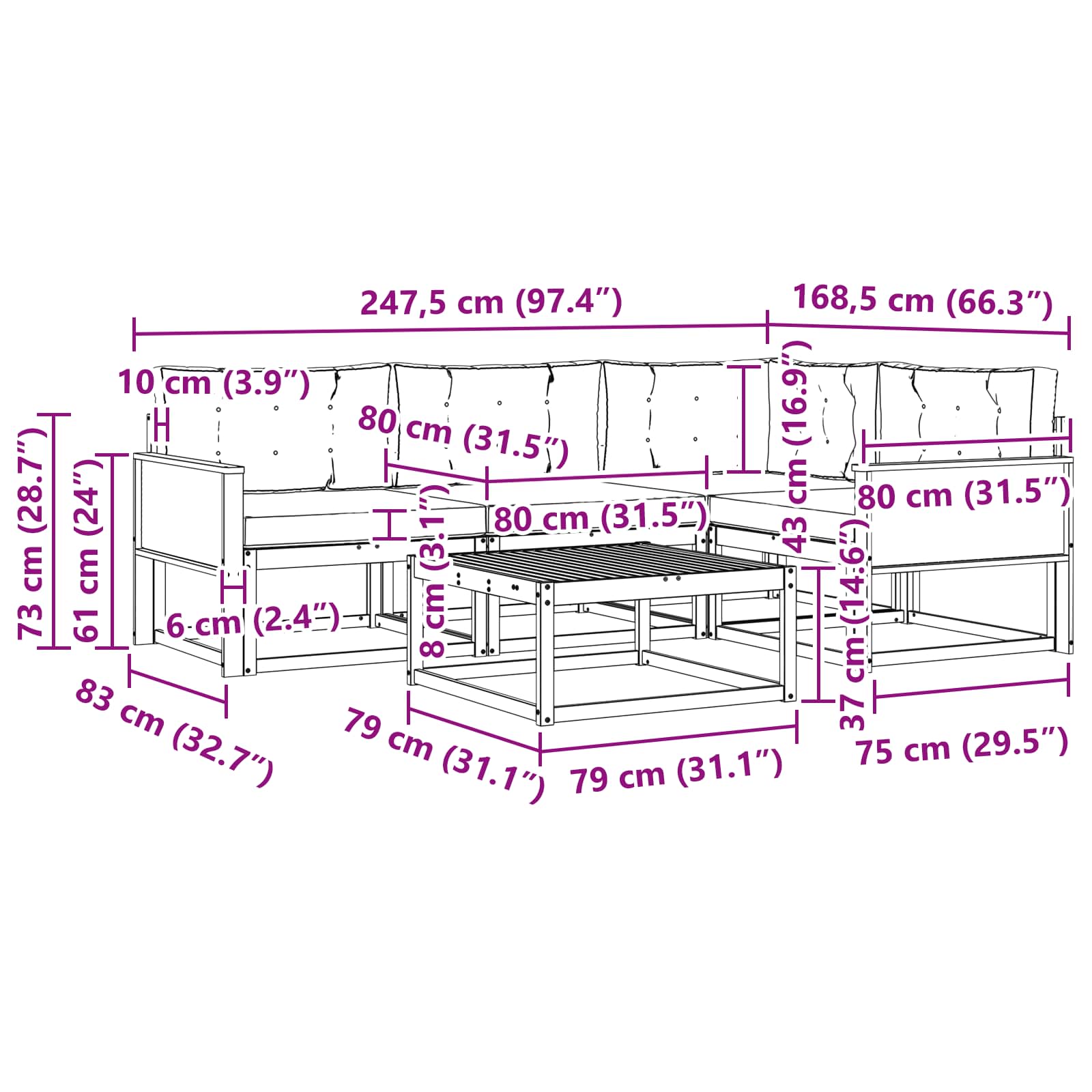 Set vanjskih sofa 5 pcs Prirodna i krem