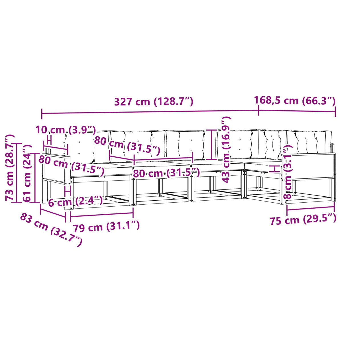 Set vanjskih sofa 5 pcs Prirodna i bež