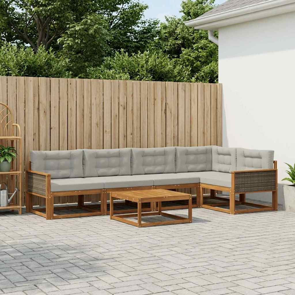 Set vanjskih sofa s jastukom 6 pcs Prirodna i Svjetlosiva